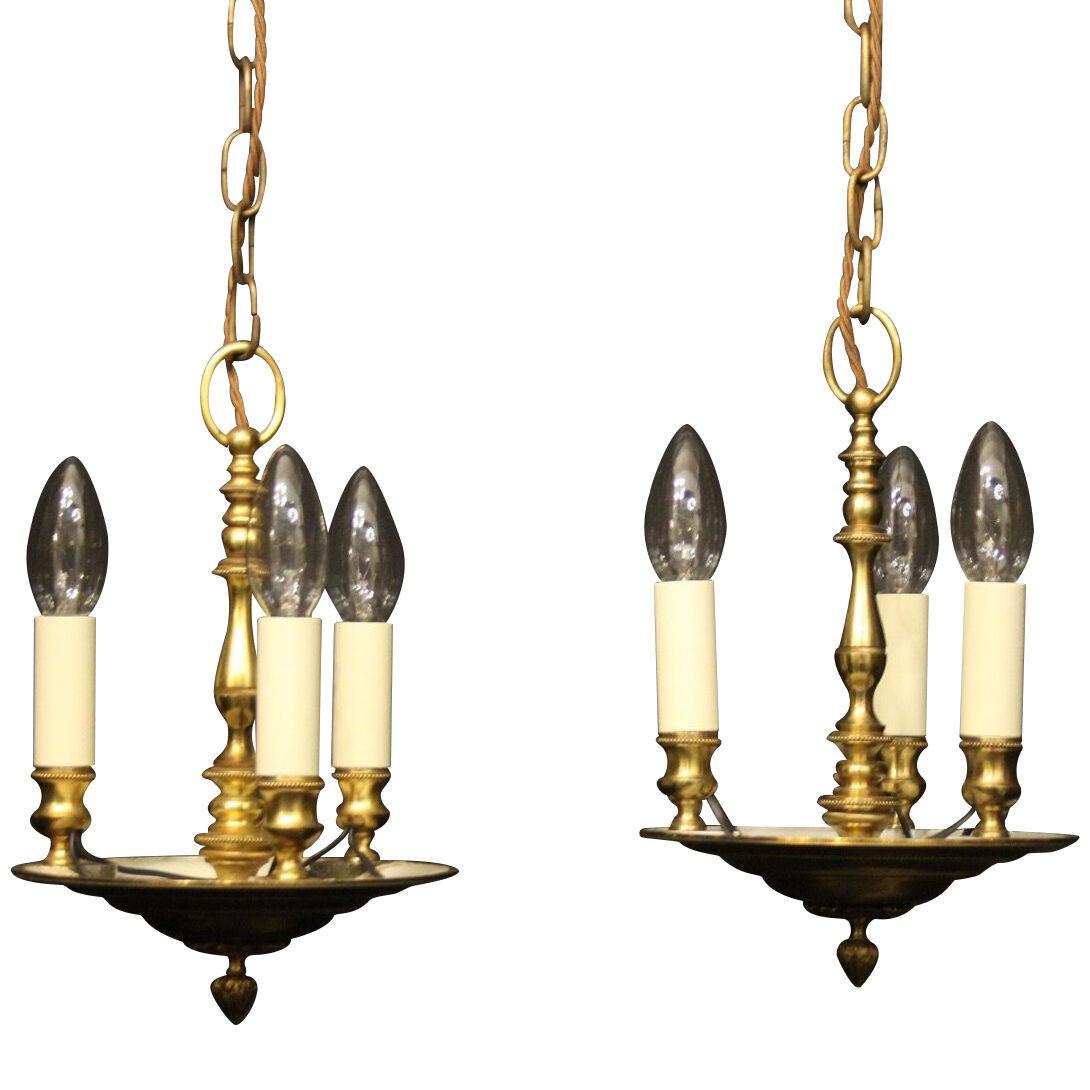 French Pair Of Empire Triple Light Chandeliers