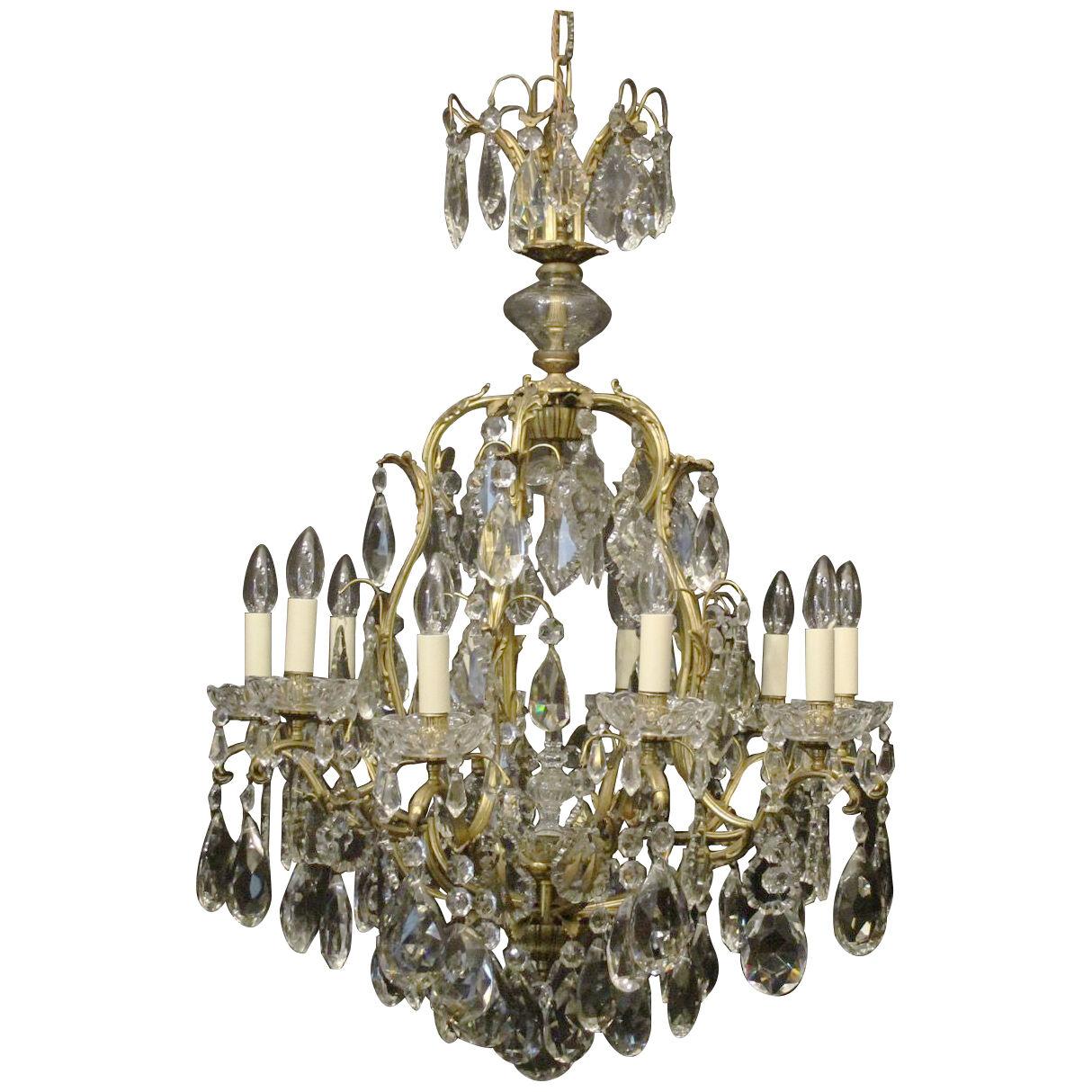 French Gilded Bronze & Crystal Chandelier