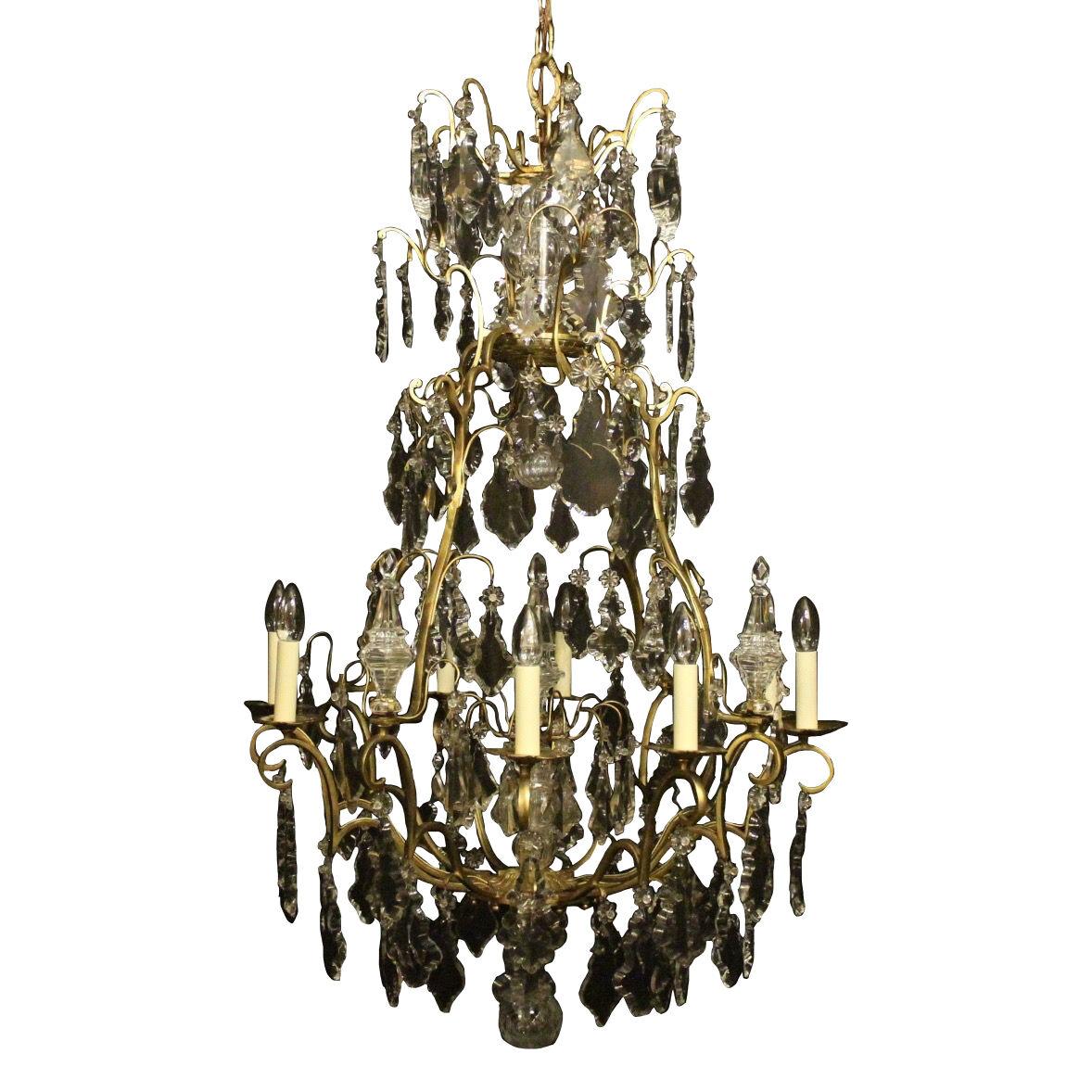 French Gilded 8 Light Antique Crystal Chandelier
