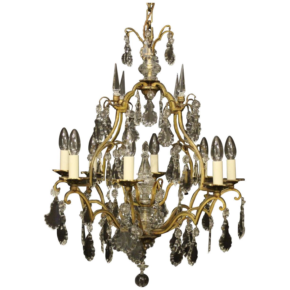 French Gilded 8 Light Crystal Antique Chandelier