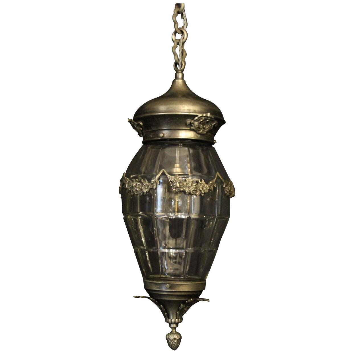 French Silver Gilded Glass Antique Lantern