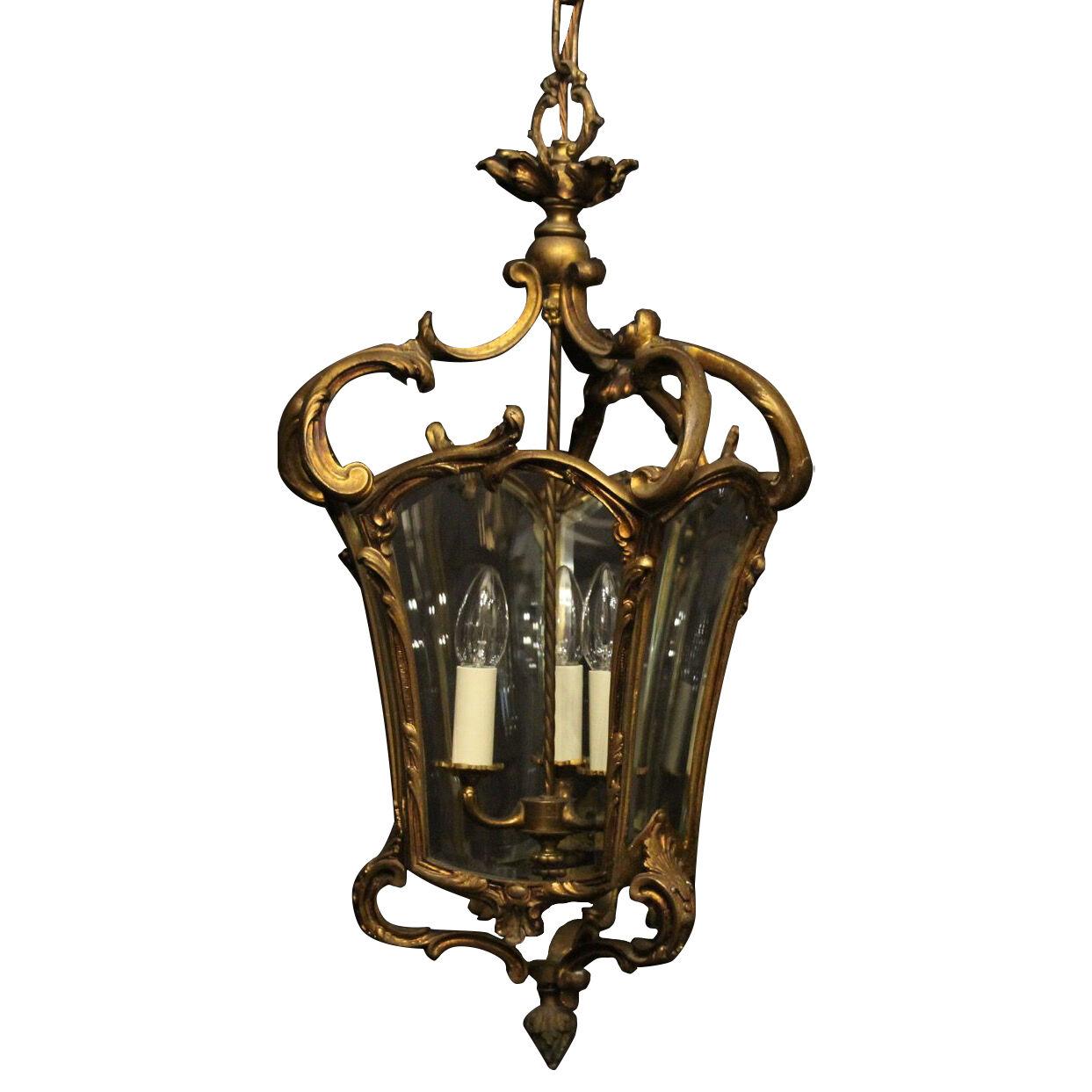 French Gilded Bronze Antique Hall Lantern