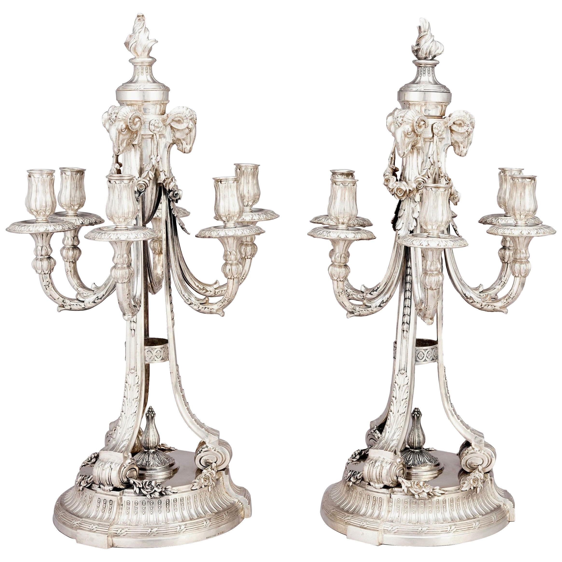 A pair of silver 6-light candelabra made 1907