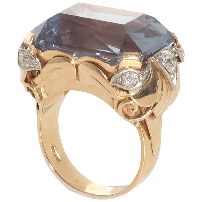 18k Gold Ring with a Large Synthetic Spinel and Diamonds