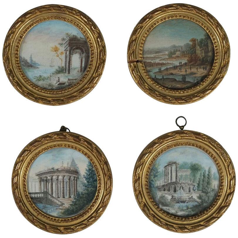 Four miniature paintings in gilded frames