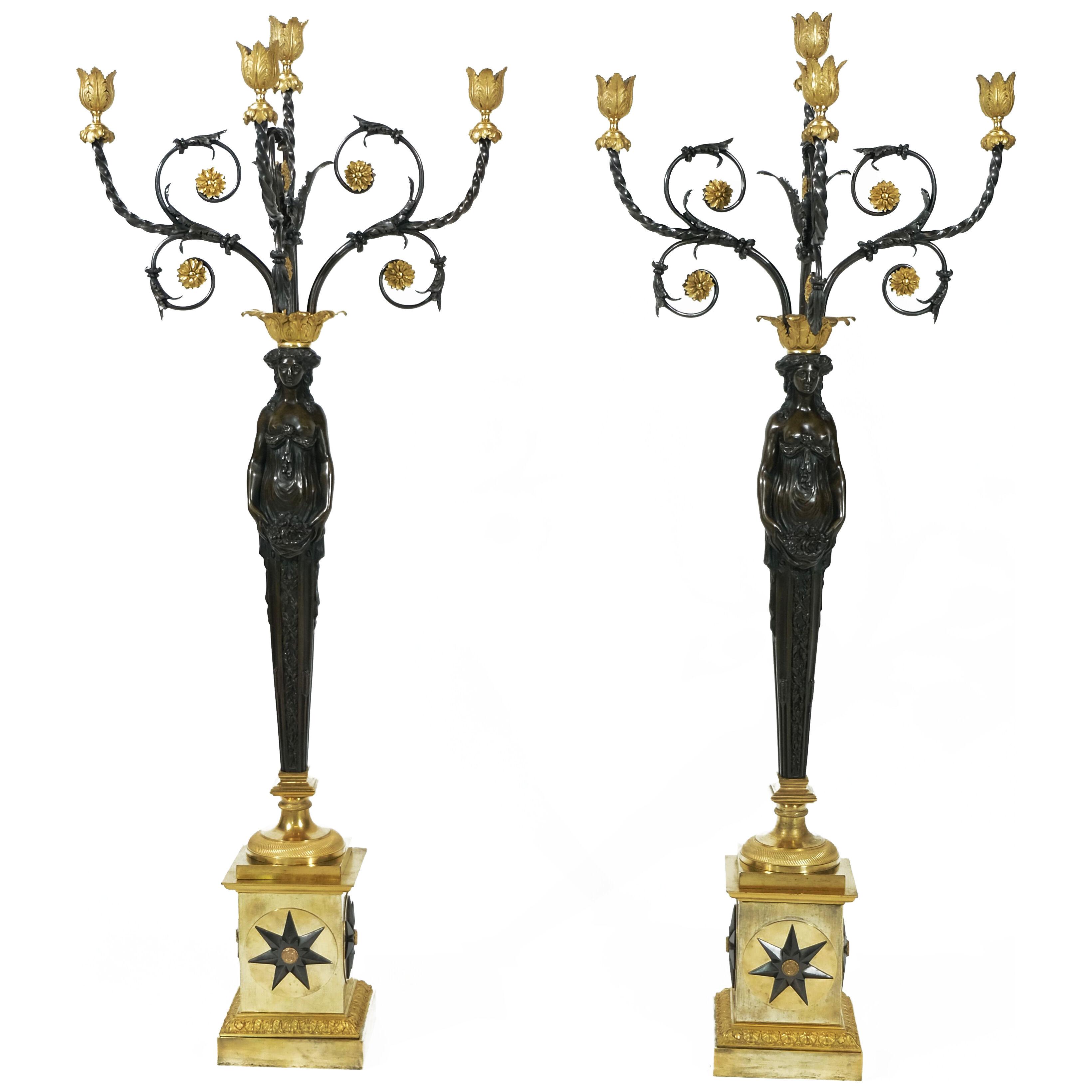 A pair of very large Empire candelabra made ca 1810.