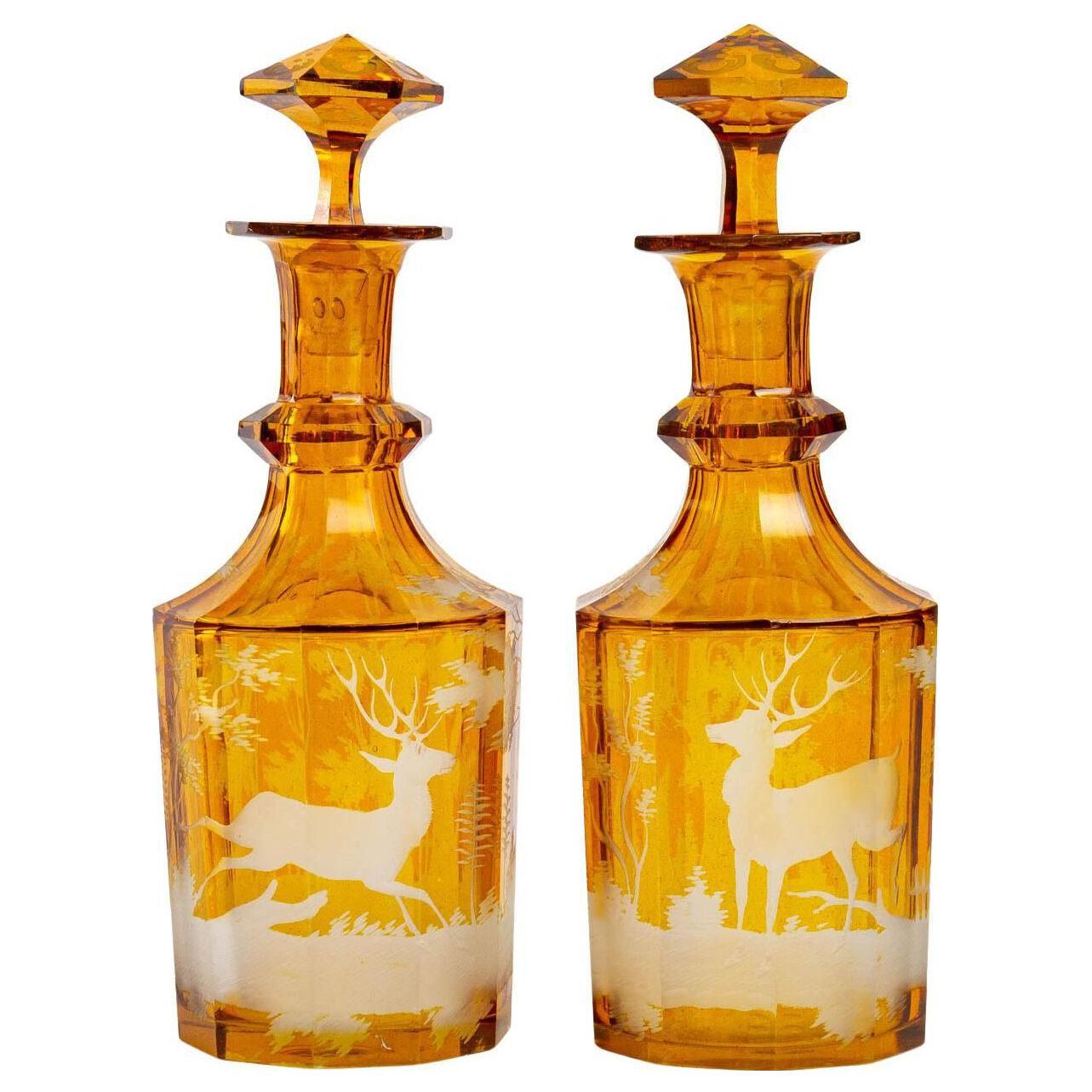 A pair of Bohemian Hunting Decanters
