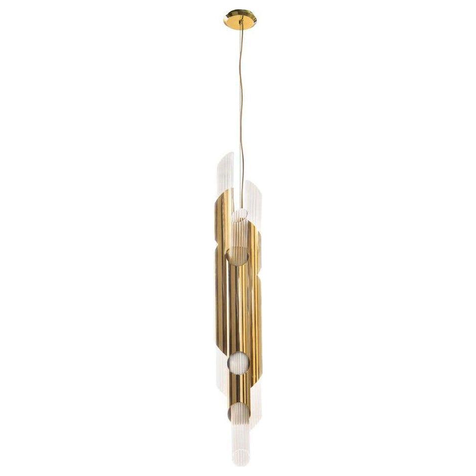 Pendant in Brass with Crystal Glass Flutes