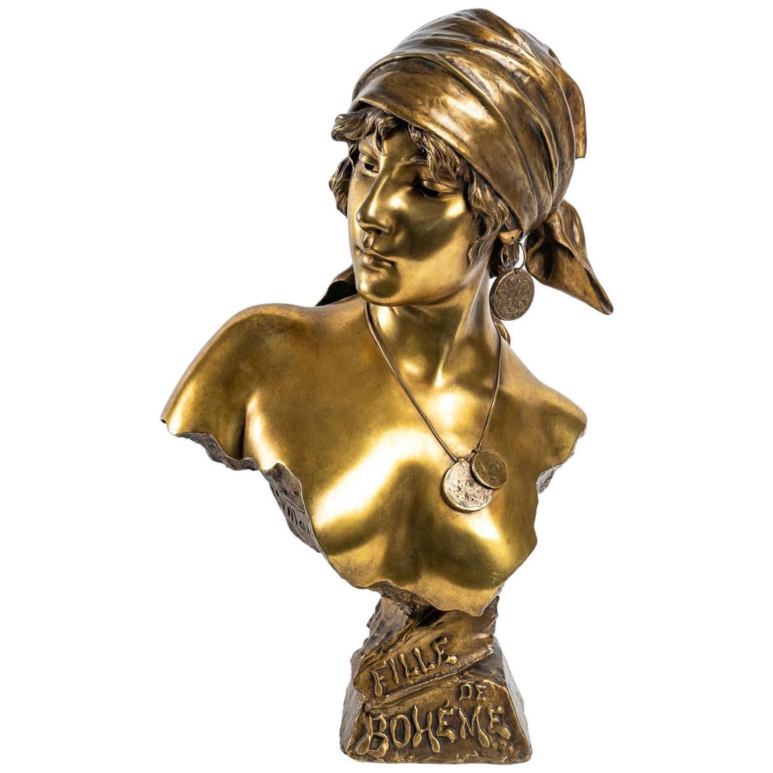 Bronze Bust of a "gypsy" by Emmanuel VILLANIS