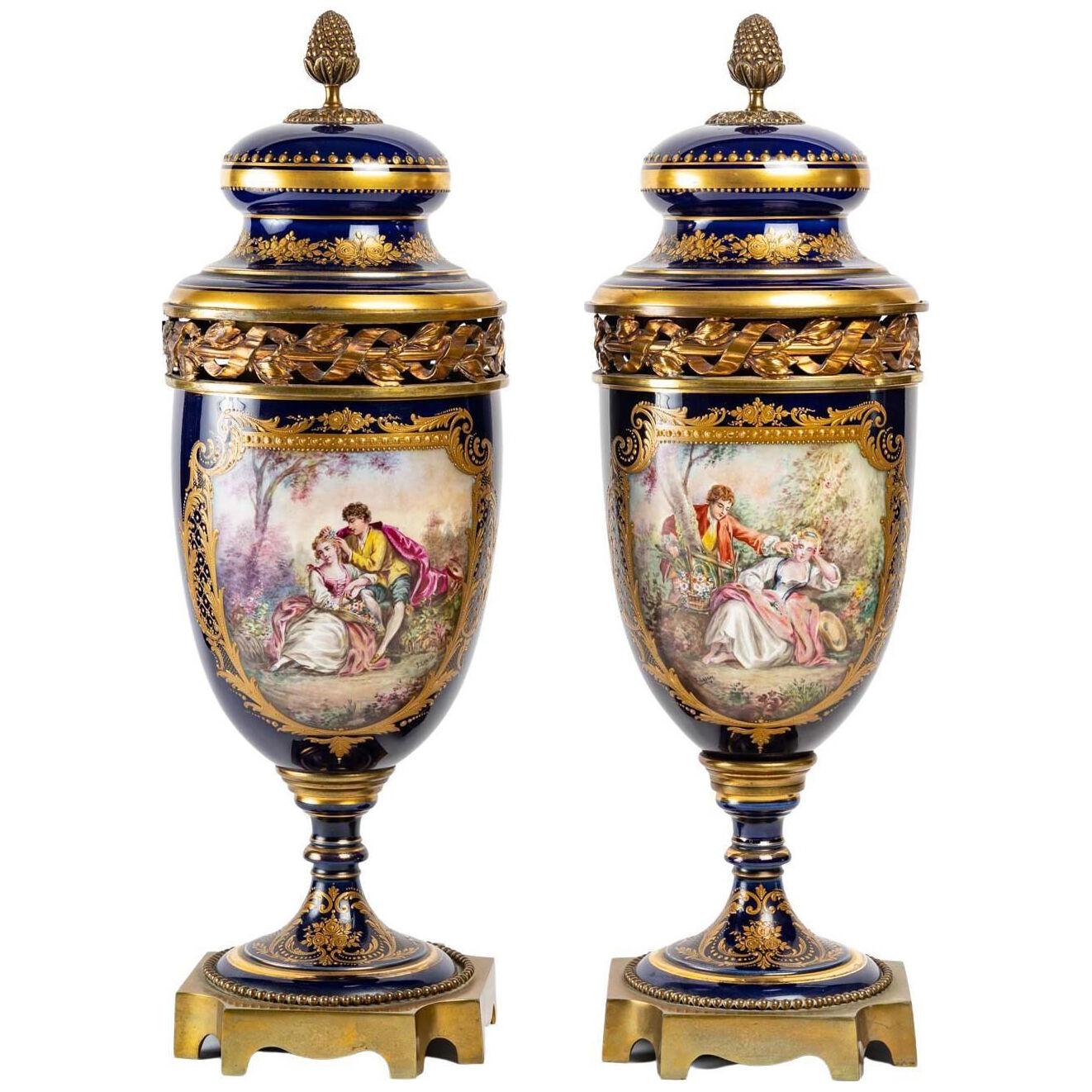 A pair of Sèvres Porcelain Covered Vases