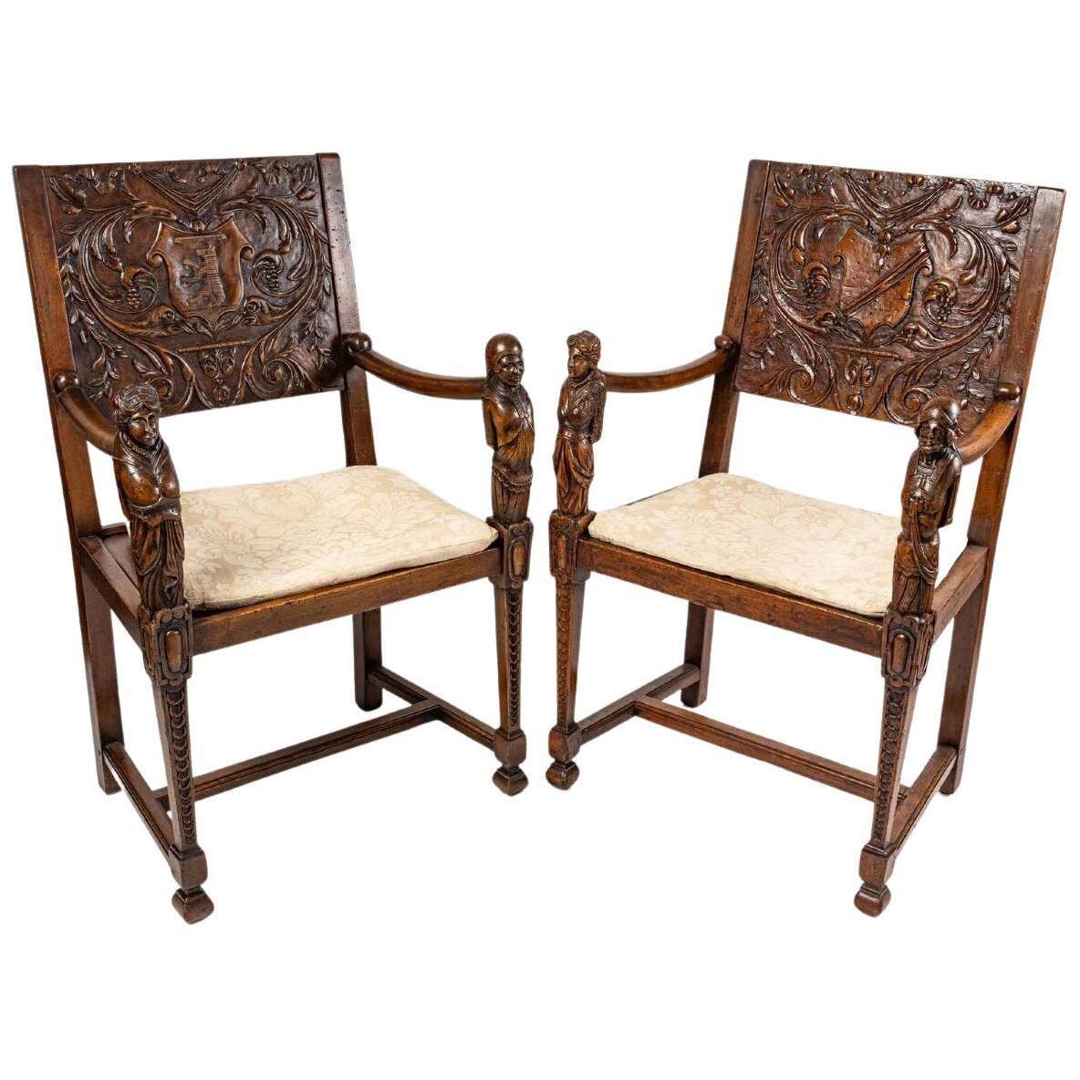 Pair of neo-gothic Solid Walnut Ceremonial Chairs