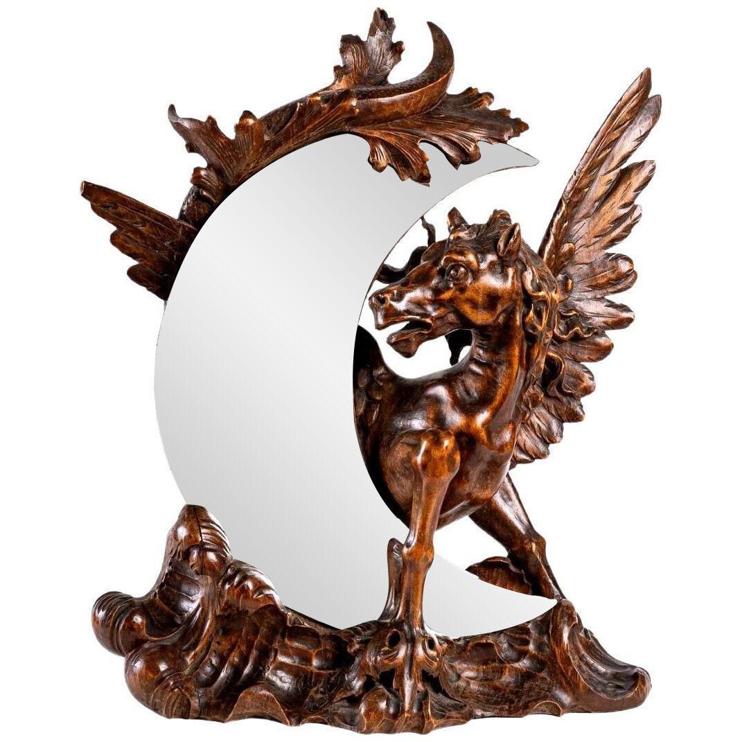 Table mirror in the Shape of a Bevelled Crescent Moon