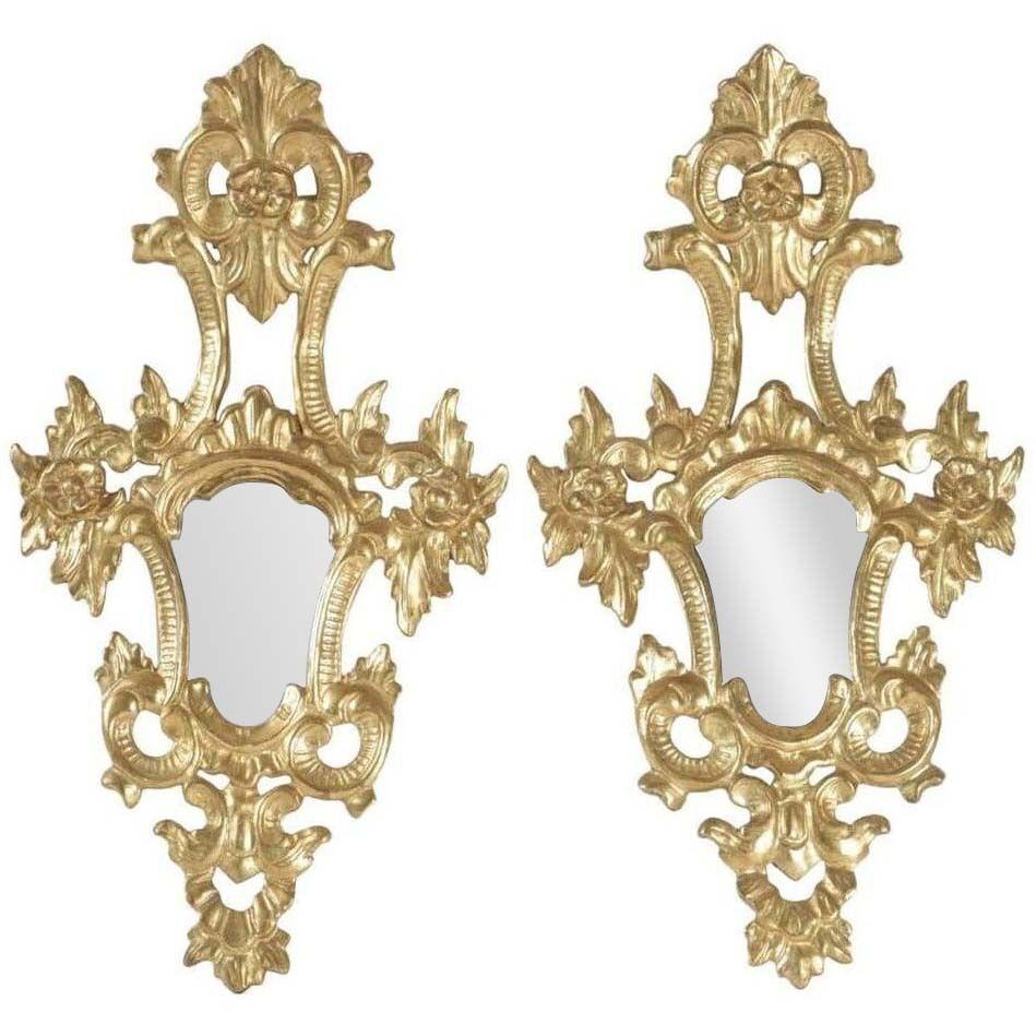 Pair of Gilt Wooden Hand Carved Mirrors 