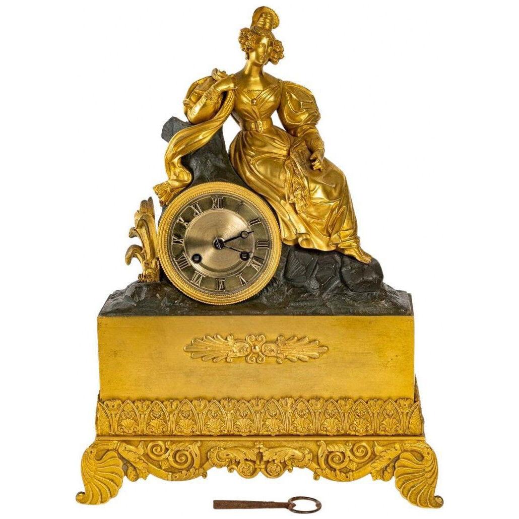 Clock in Gilt and Patinated Bronze