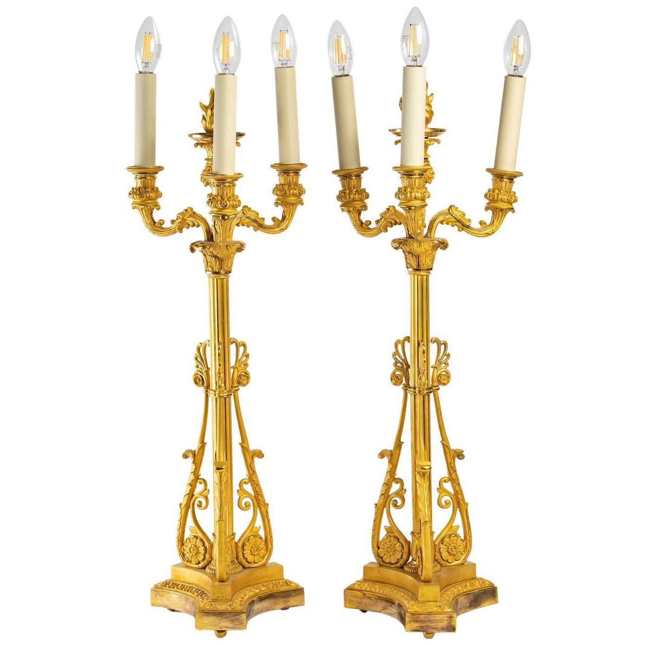 Pair of Early 19th Century Gilt Bronze Candlesticks