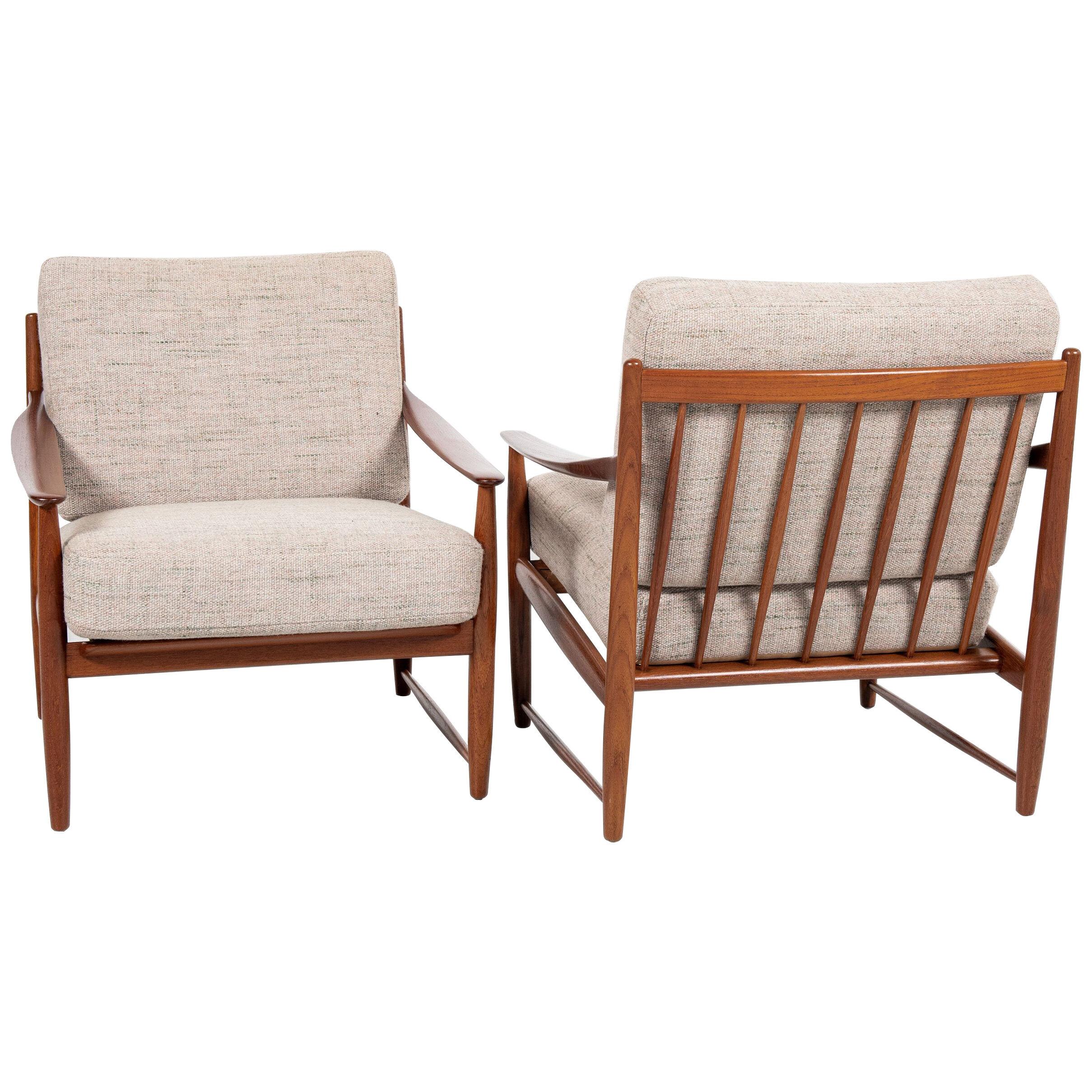 Midcentury Danish pair of easy chairs in teak 1960s - legs connected