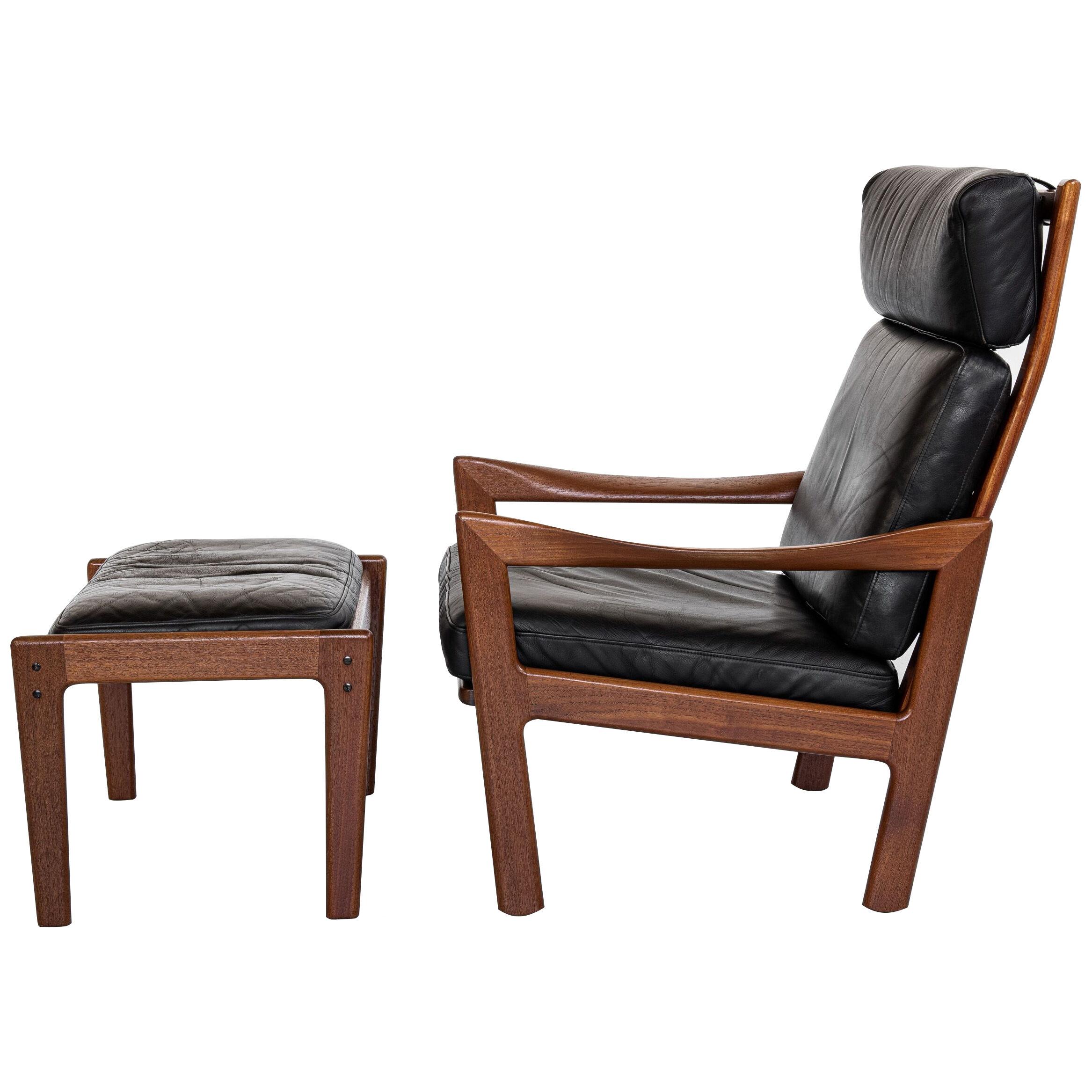 Midcentury Danish lounge chair and ottoman by Illum Wikkelsø for Niels Eilersen