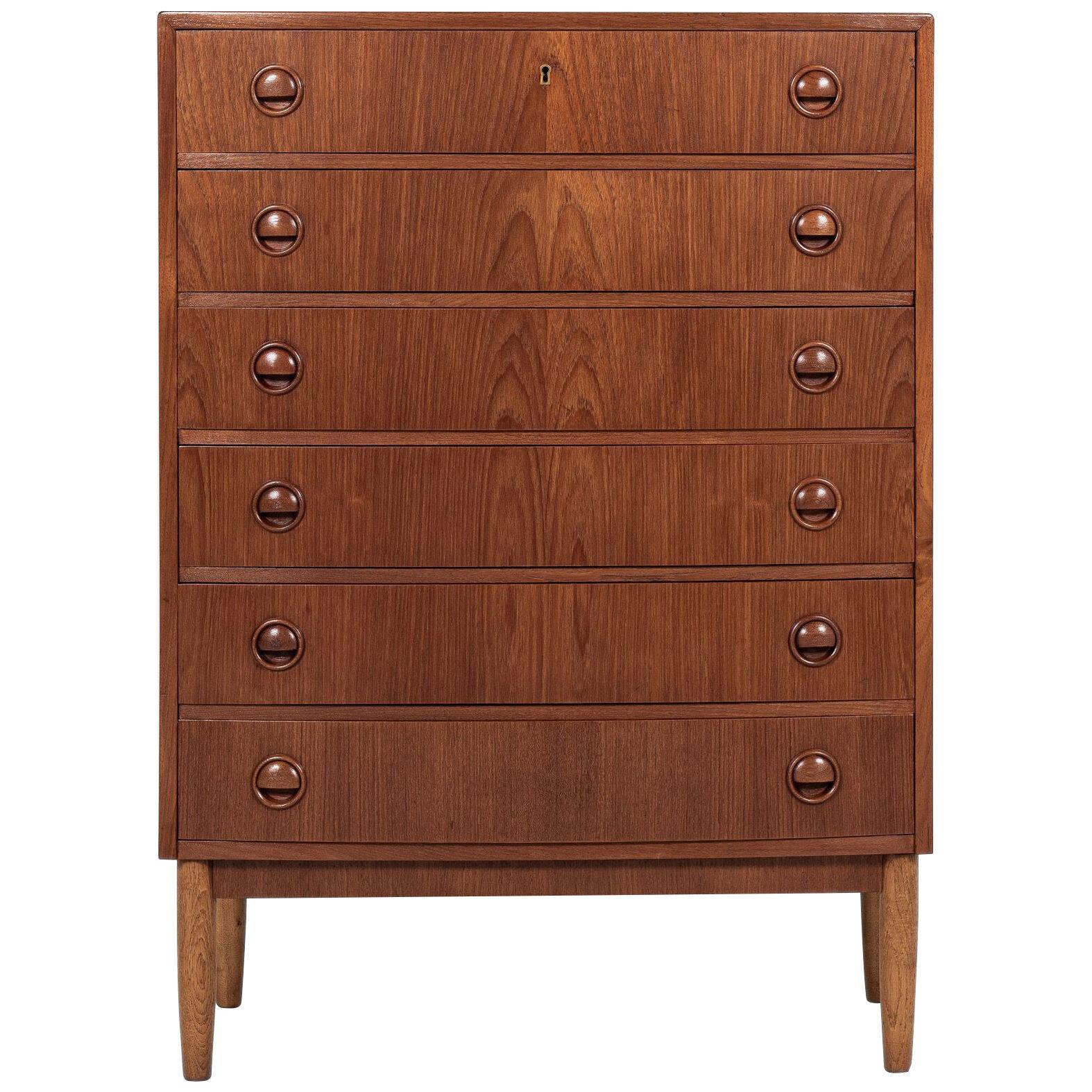 Midcentury Danish chest of 6 drawers in teak by Kai Kristiansen 1960s - curved