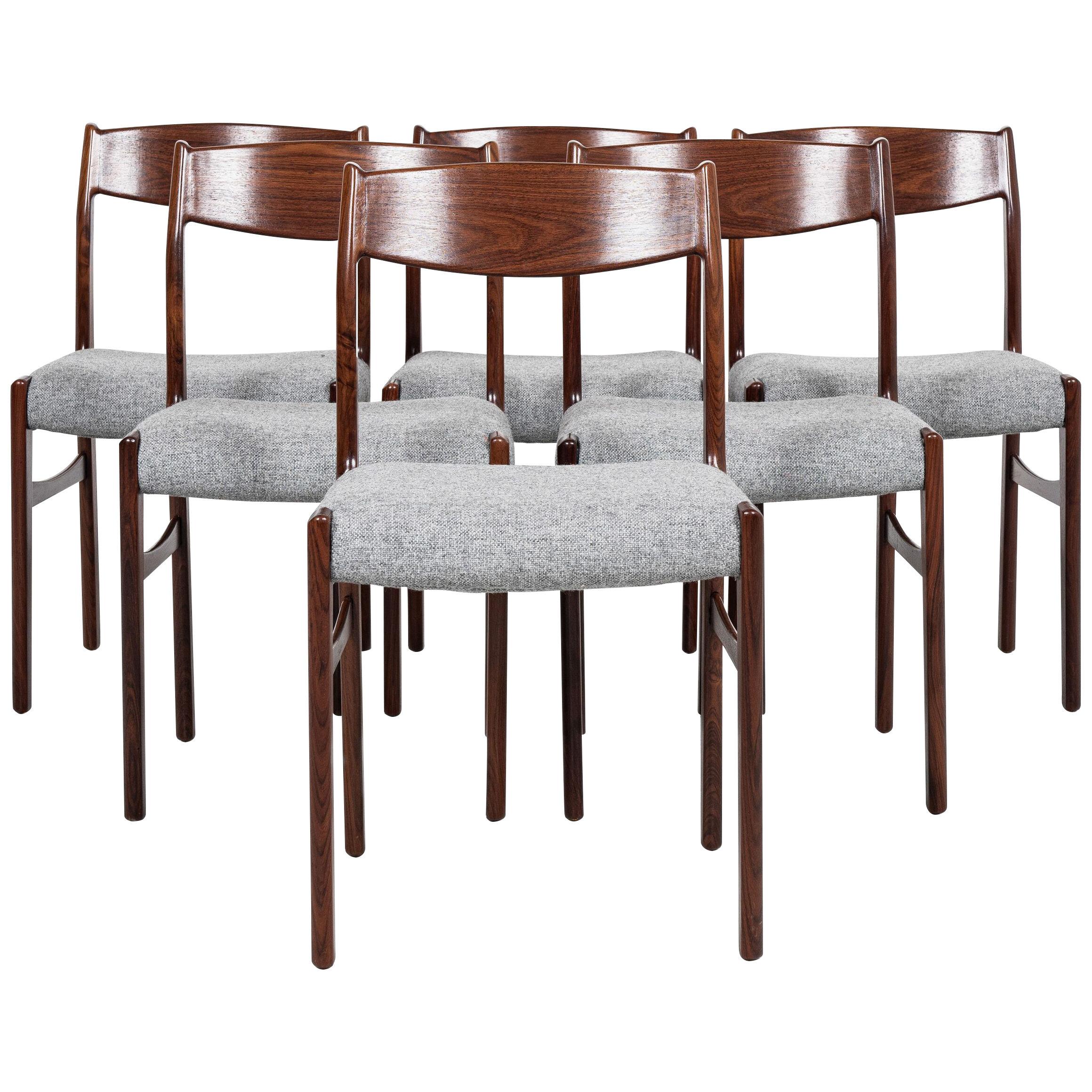 Midcentury Danish set of 6 dining chairs in rosewood by Glyngøre Stolefabrik