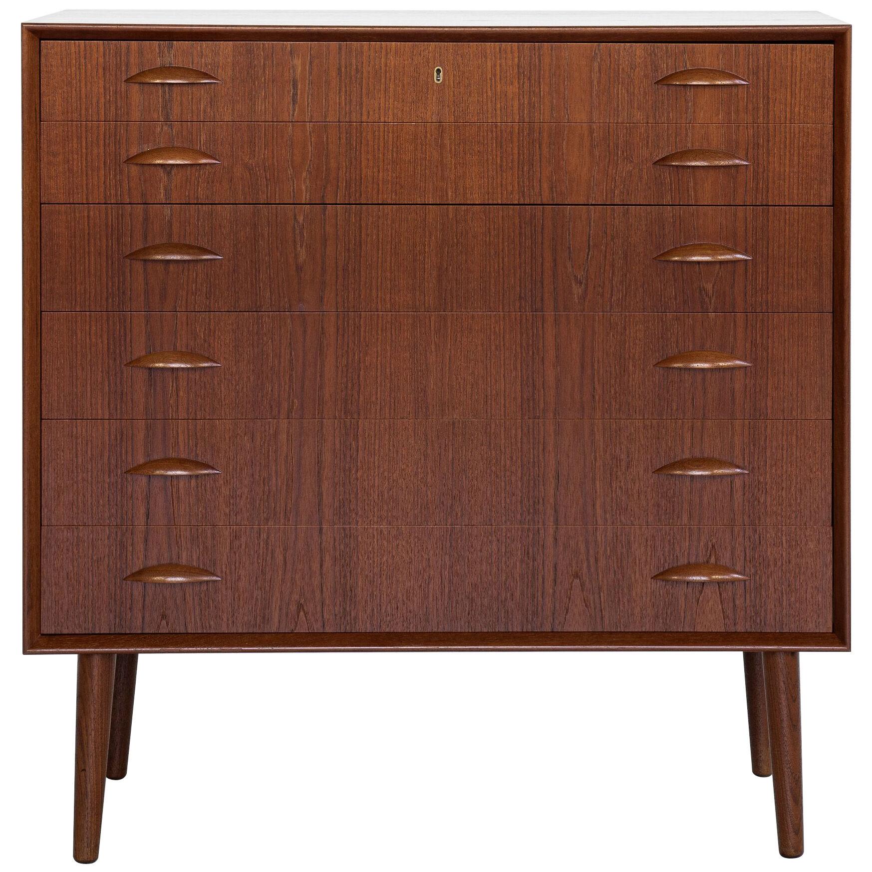 Midcentury Danish wider chest of 6 drawers in teak by Johannes Sorth for Nexø