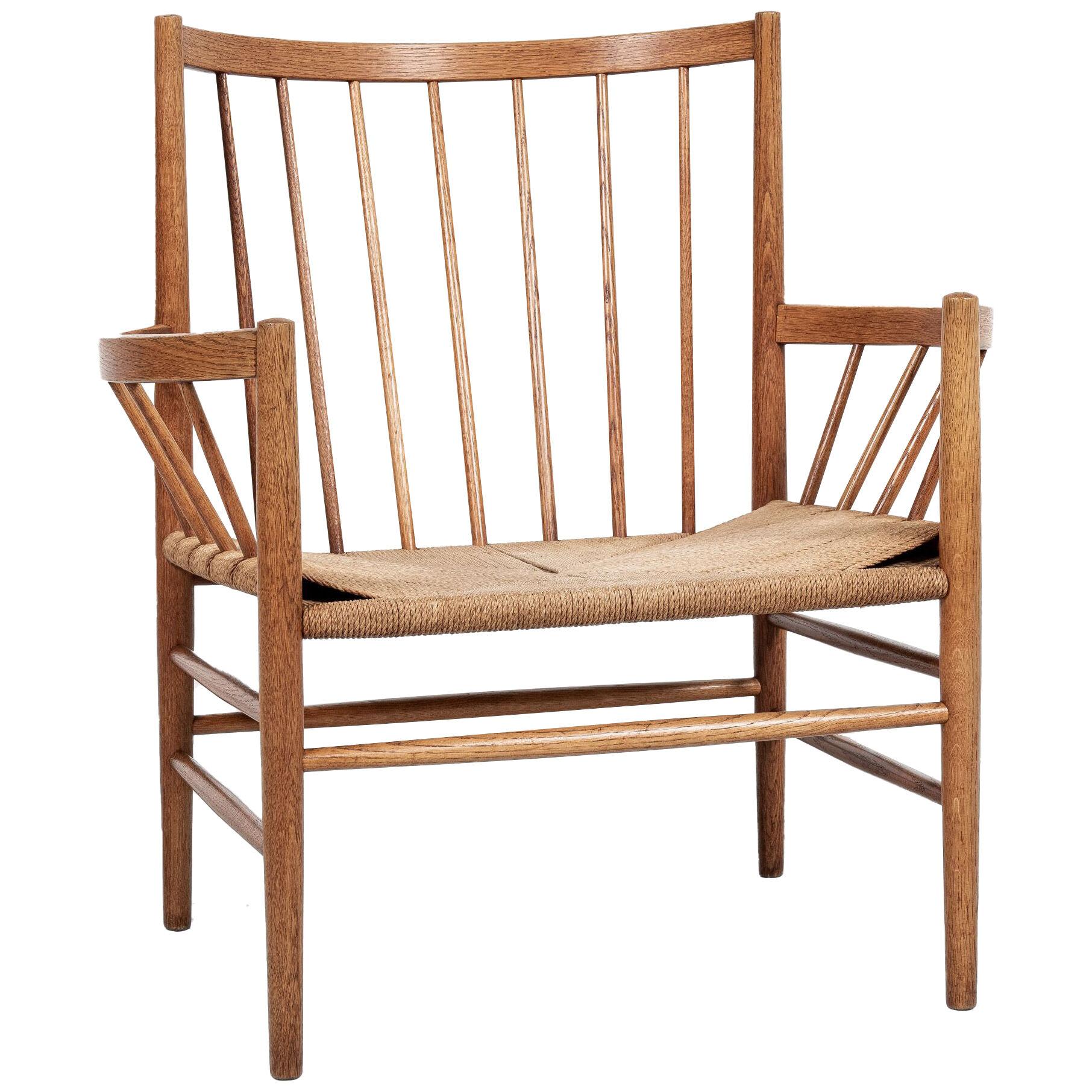 Midcentury Danish easy chair in oak and paper cord by Jørgen Baekmark for FDB
