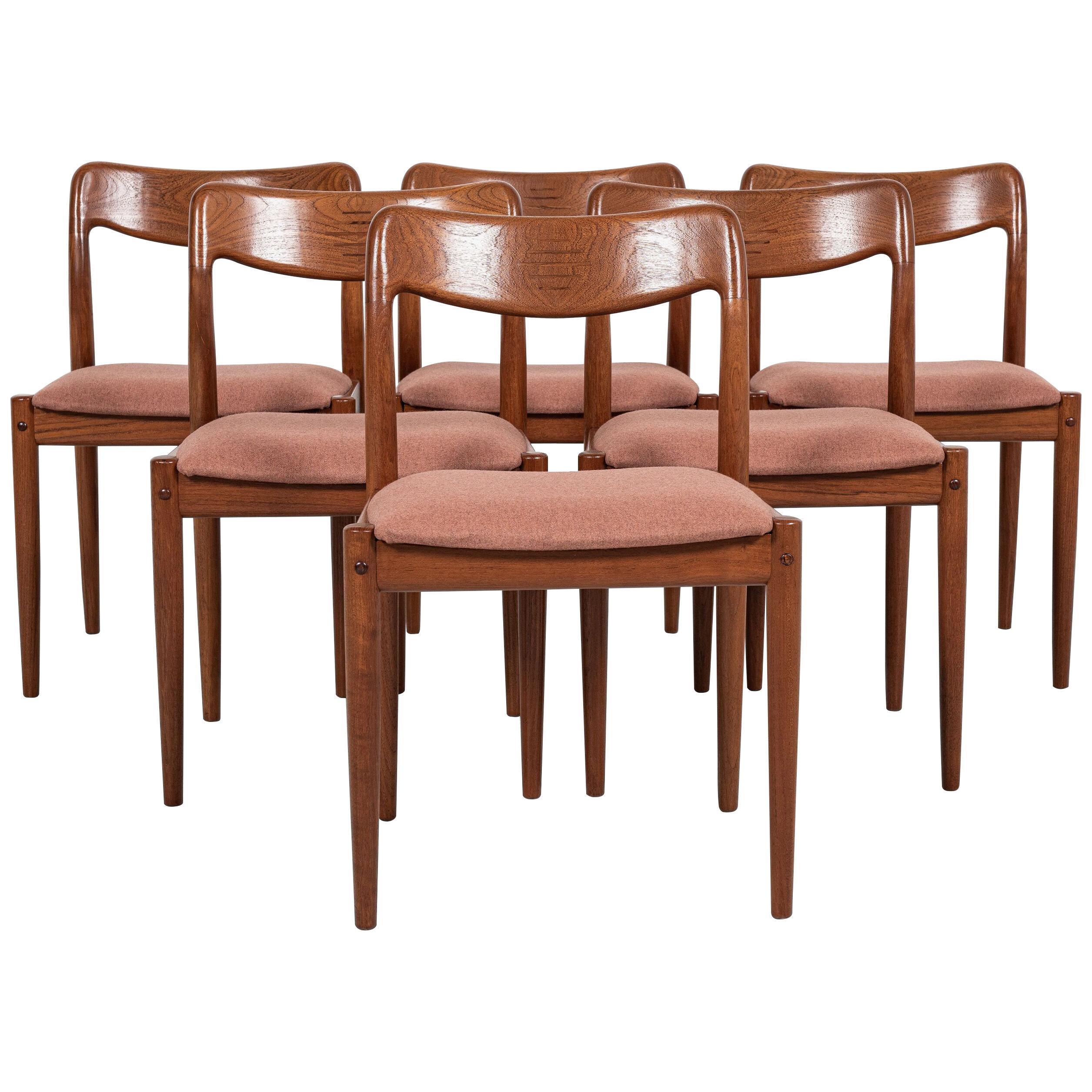 Midcentury Danish set of 6 dining chairs in teak by Johannes Andersen for Uldum