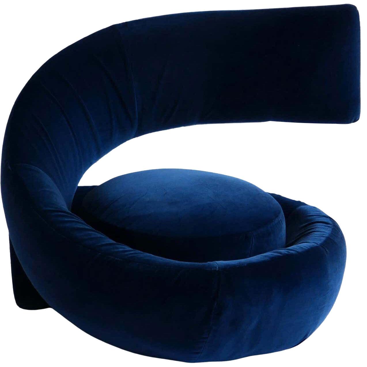 Spiral Chair in Blue Velvet Fabric Attributed to Marzio Cecchi, Italy, 1970s