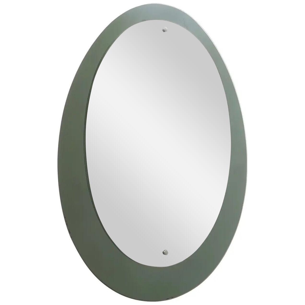 Mid-Century Oval Mirror with a Green Smoked Mirrored Frame, Italy