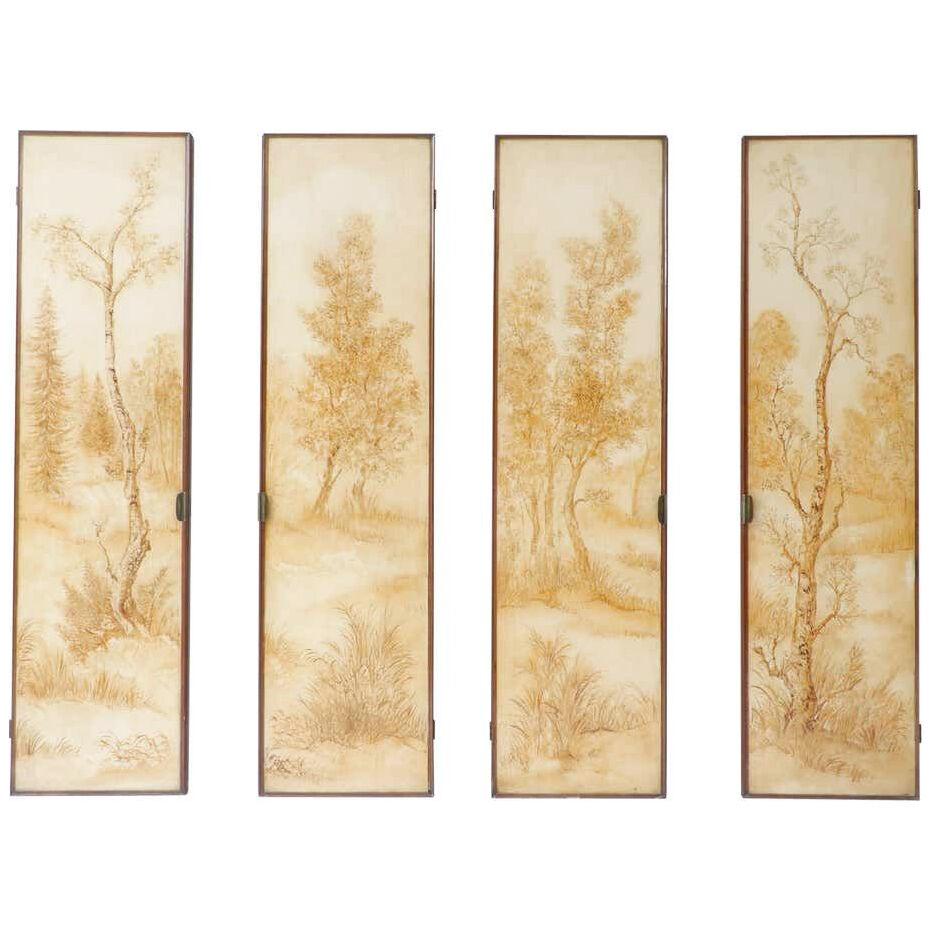 Set of Four Italian Painted Decorative Wall Panels, 1950s