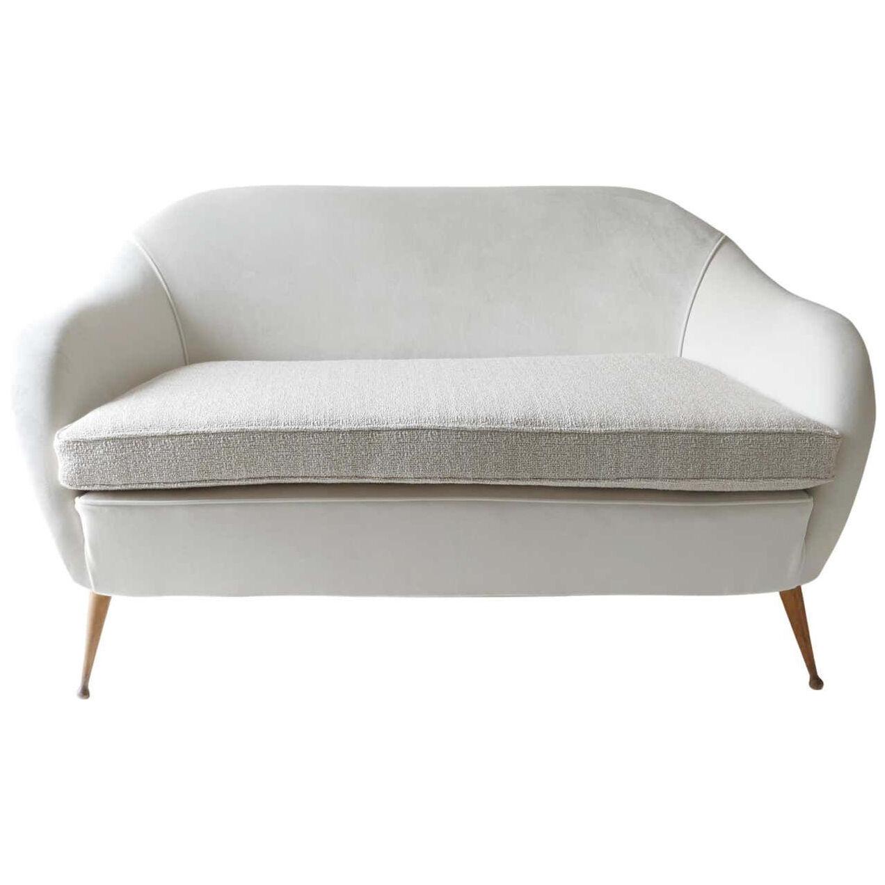 Italian Sofa, 1950s, Reupholstered in White Velvet