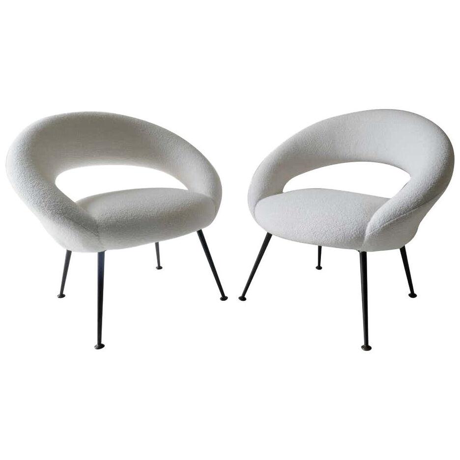 Pair of White Lounge Chairs, Germany, 1950s