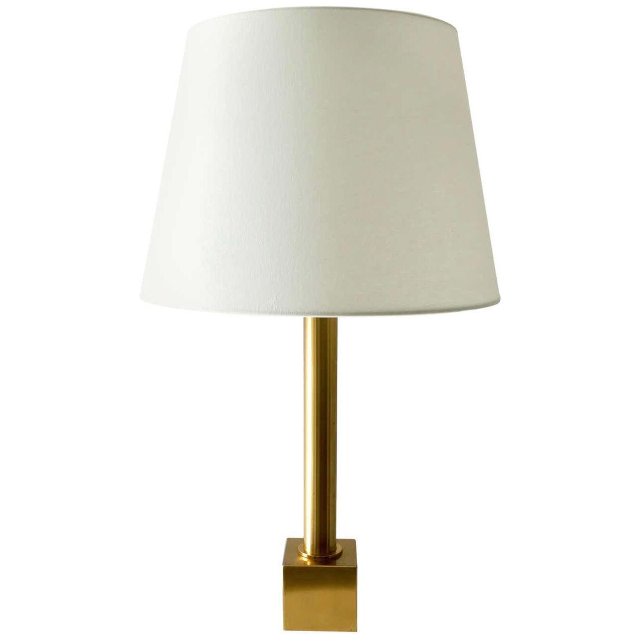 Large Brass Table Lamp with White Lamp Shade, Germany, 1970s