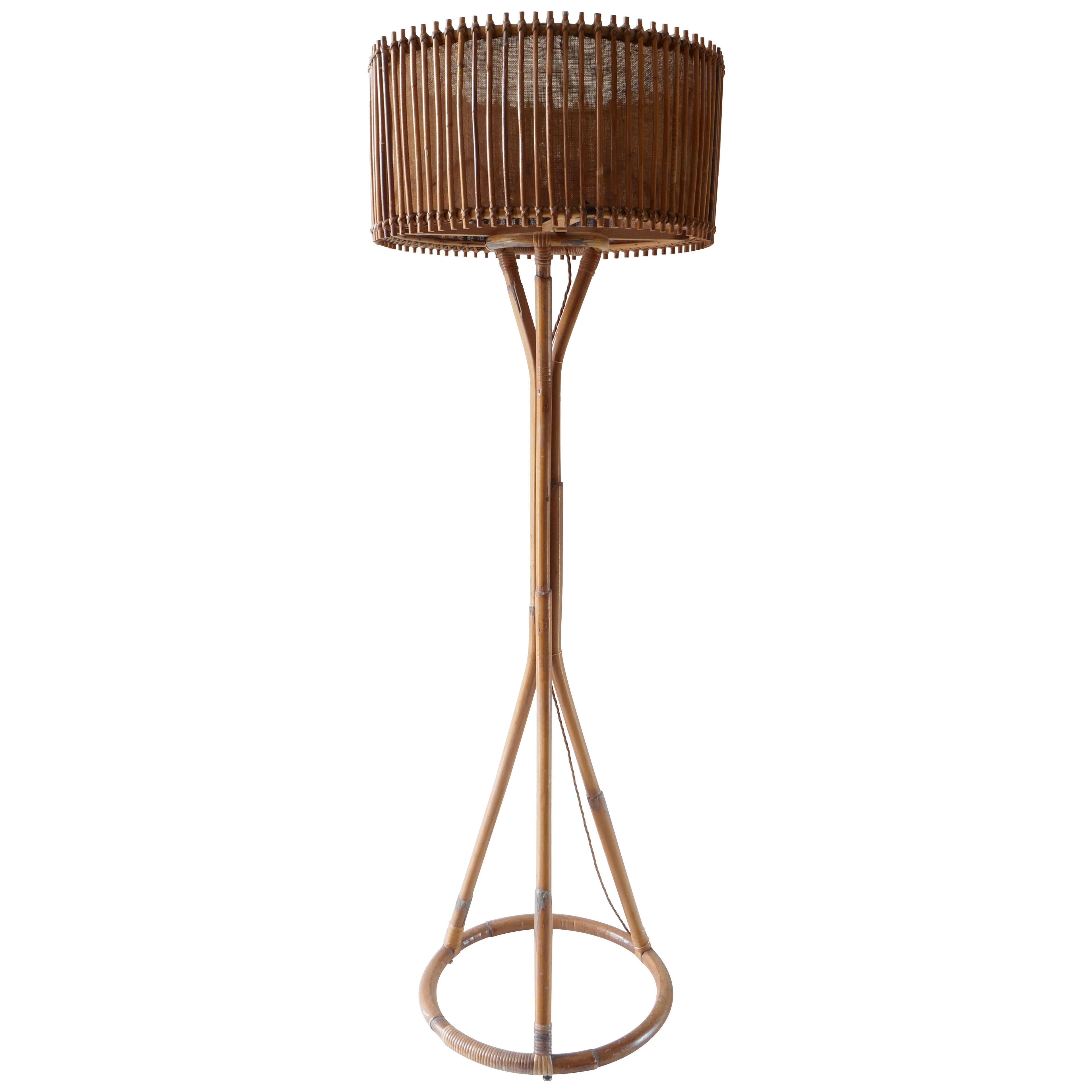 Bamboo & Rattan Floor Lamp , Italy, 1960s