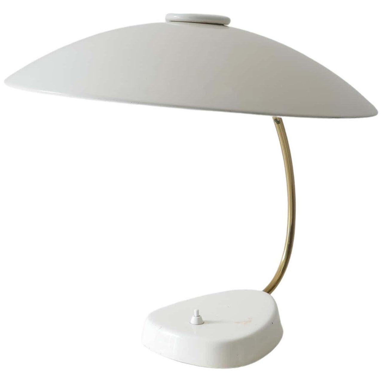 White Lacquered Metal and Brass Table Lamp, Germany, 1960s
