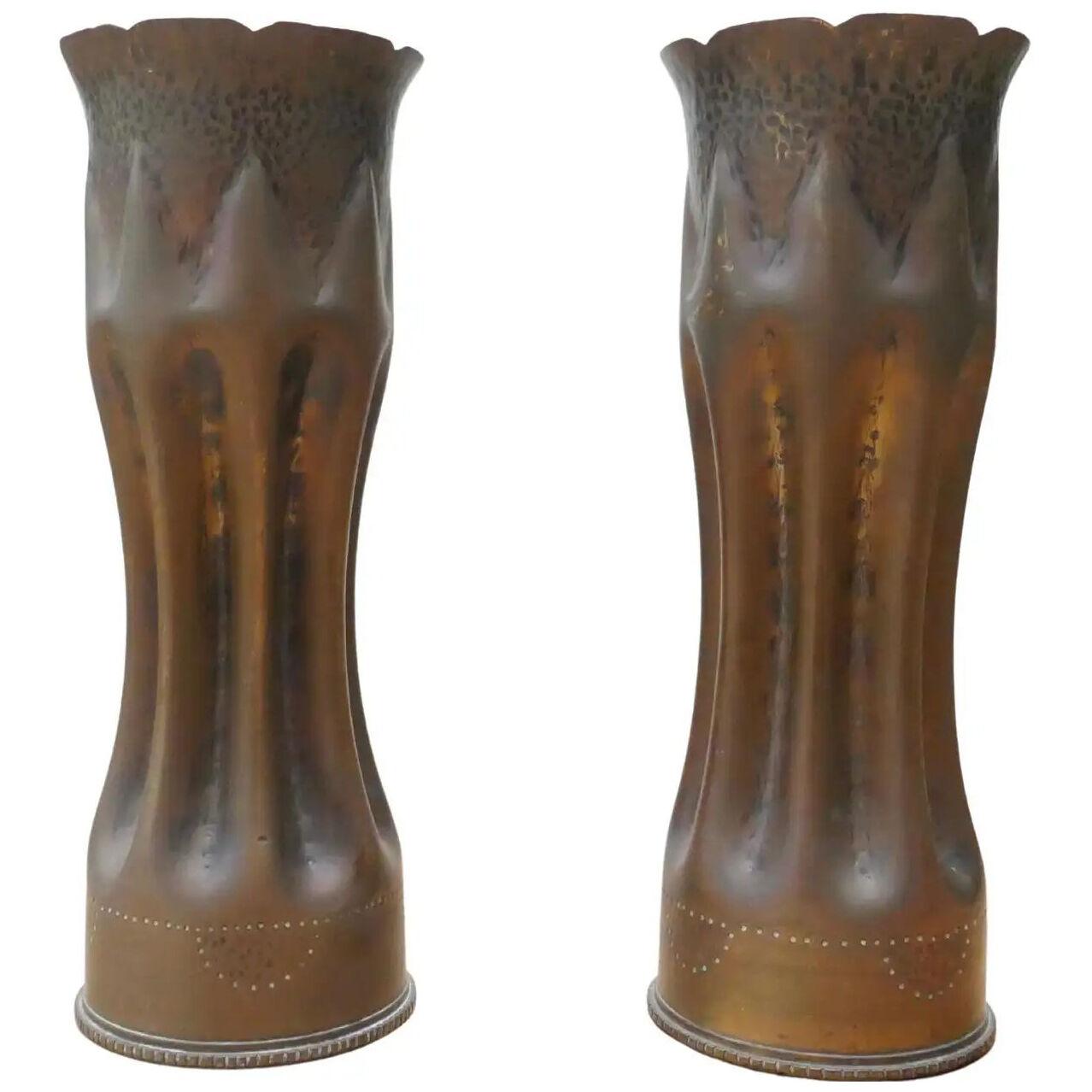 Pair of World War I Brass Trench Art Shells/Vases, France