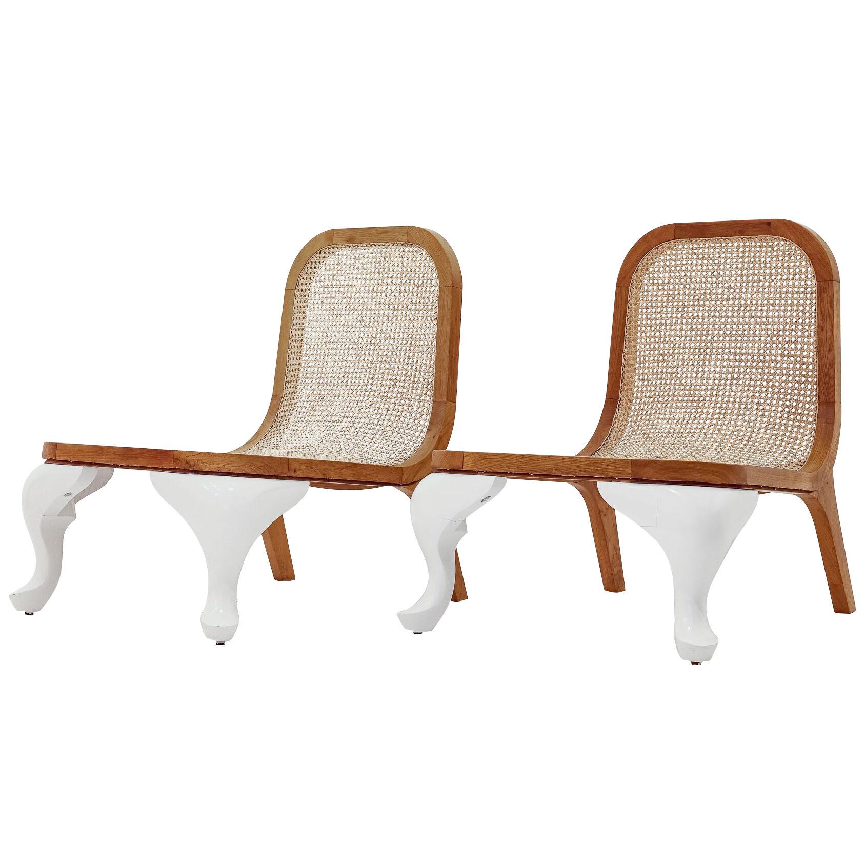 Unique Pair of Caned Slipper Chairs