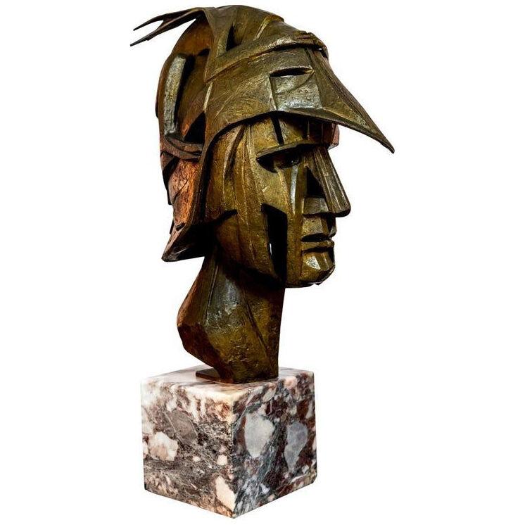 Cast Bronze Brutalist Warrior Bust