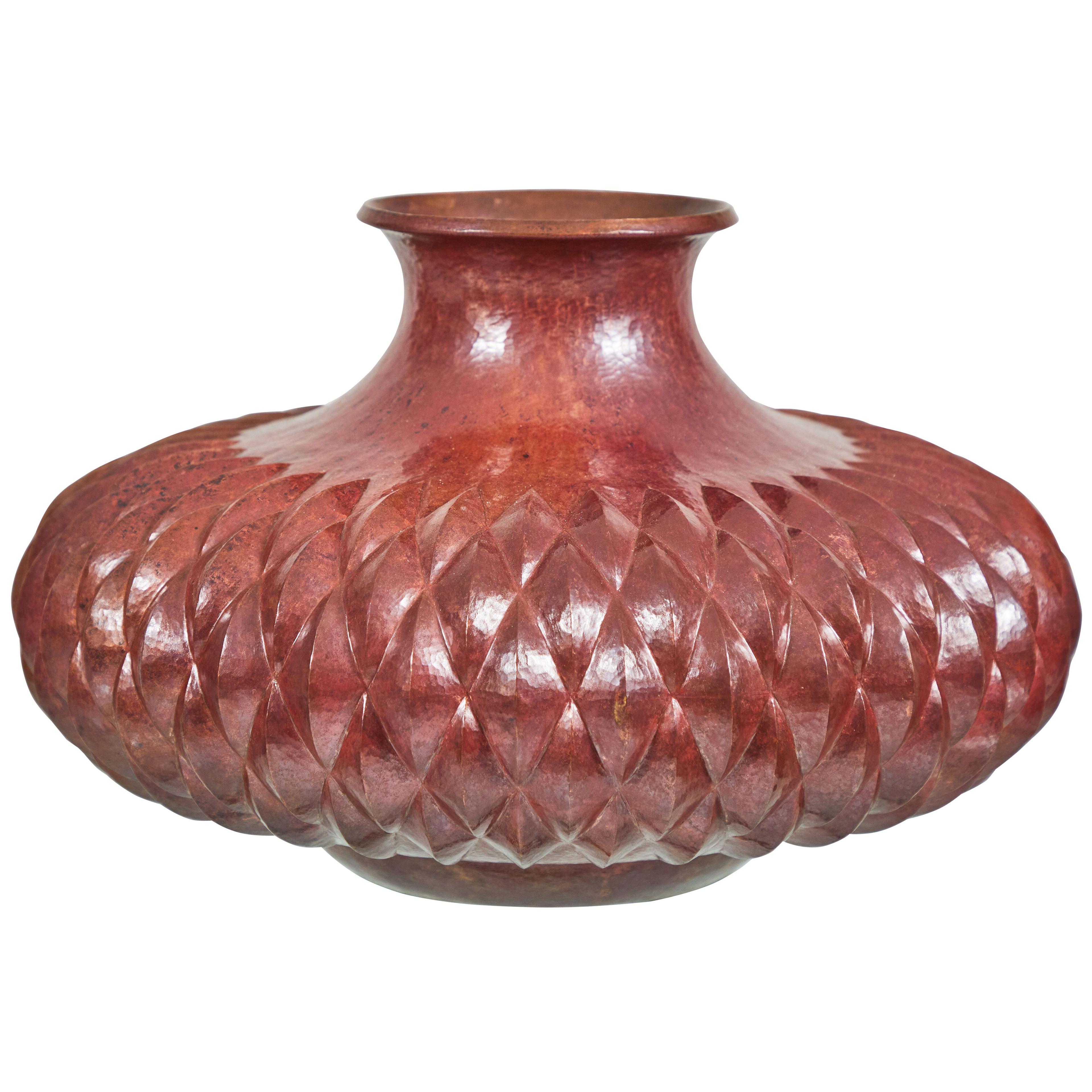 Mexican Hand Chased Copper Vase by Ignacio Punzo Ángel