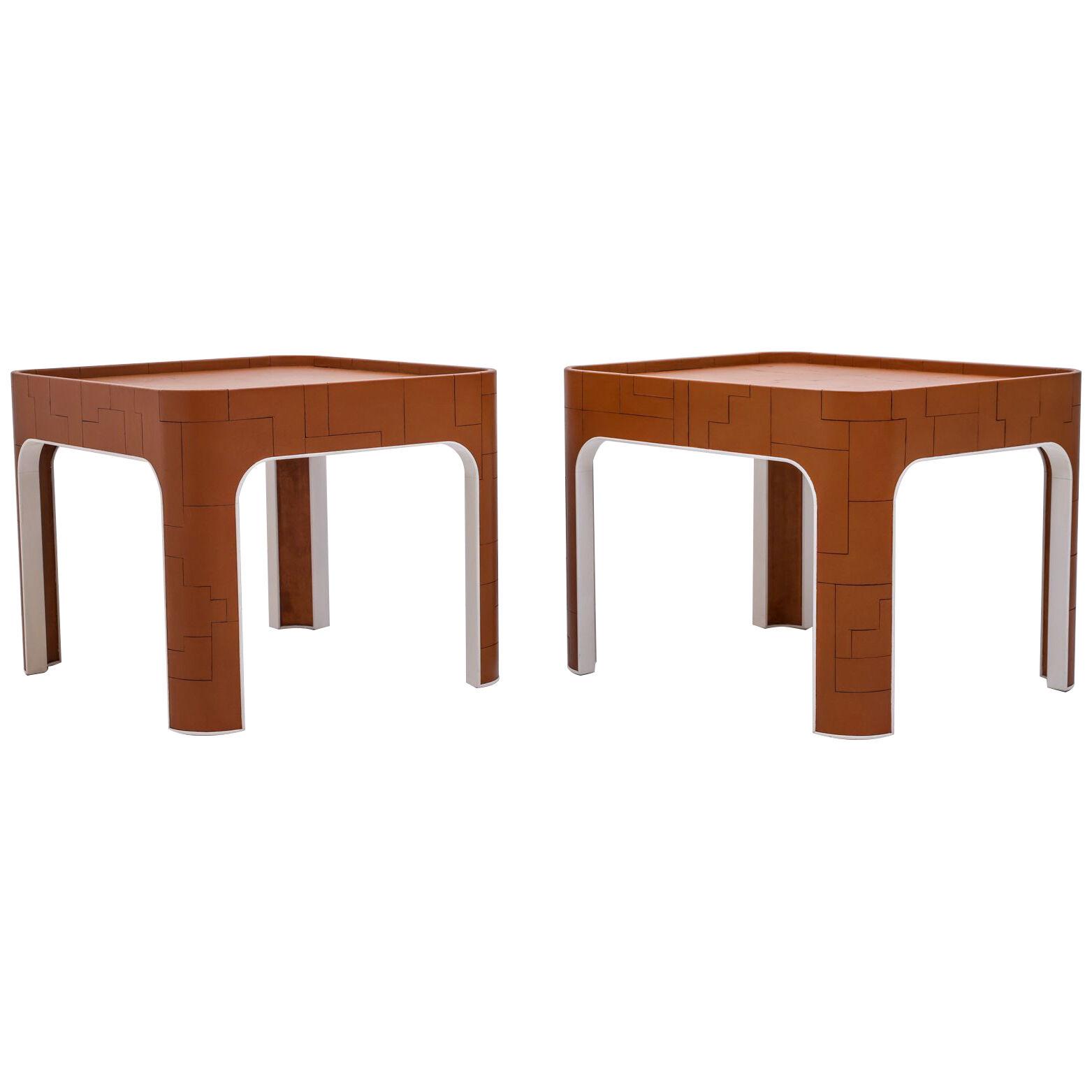 Pair of Leather and Lacquered Side Tables by John Dickinson for Randolf & Hein