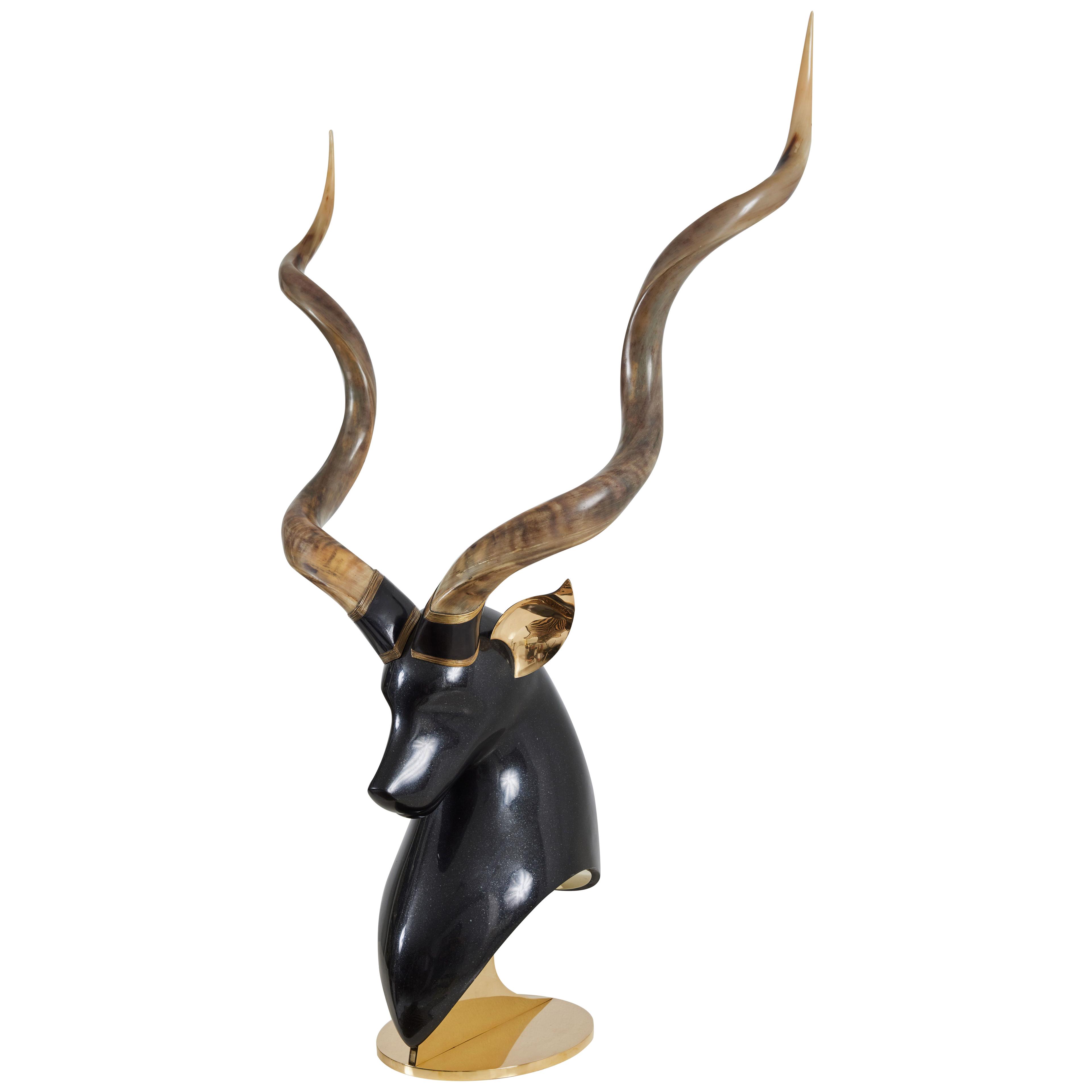 Kudu Staghorn Sculpture by Roberto Esteves for Karl Springer