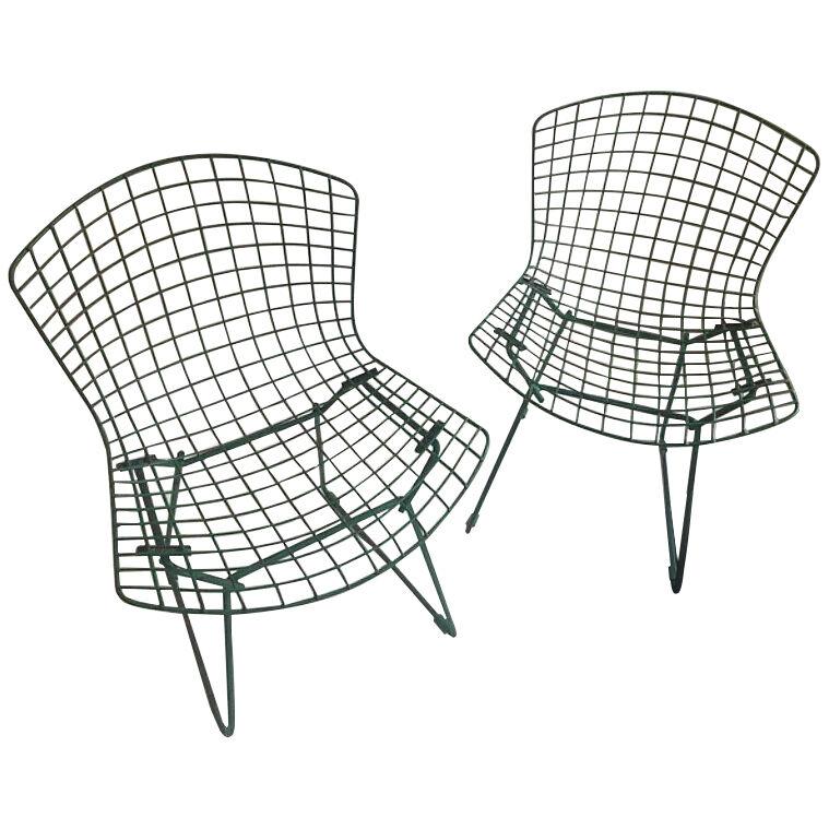 Harry Bertoia Pair of Green Metal Side Chairs