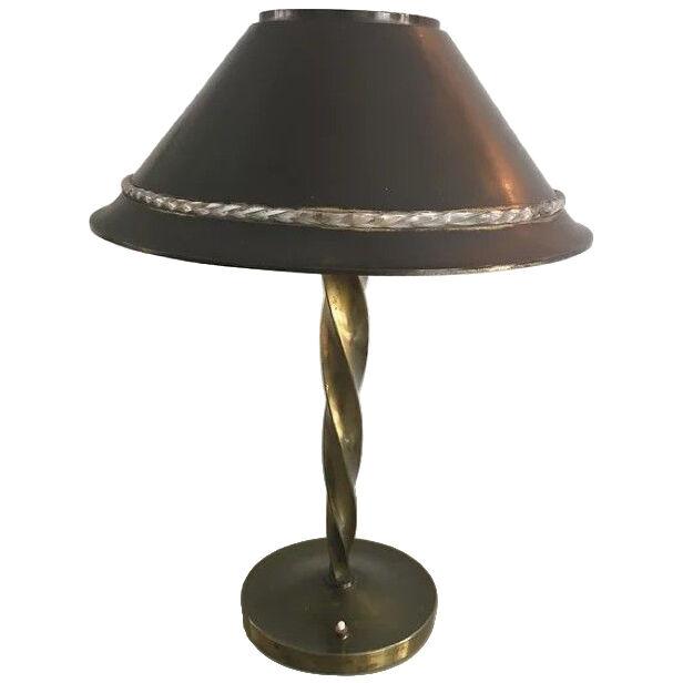 Rare brass lamp with original tole shade French circa 1930