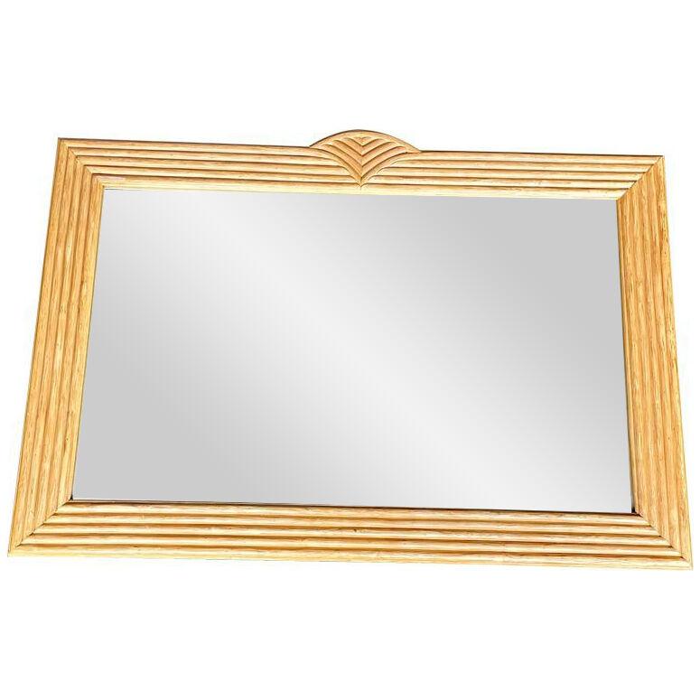 A large 1970s pencil reed bamboo mirror in the style of Vivai Del Sud