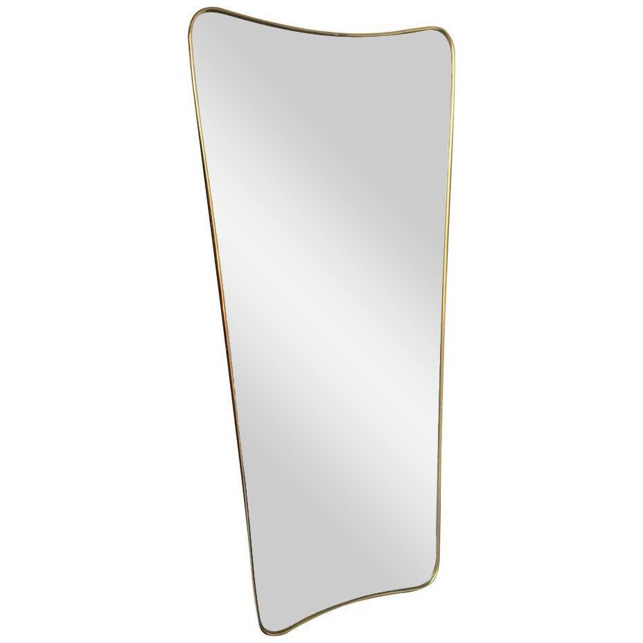 LARGE ITALIAN SHIELD MIRROR WITH BRASS SURROUND IN THE STYLE OF GIO PONTI