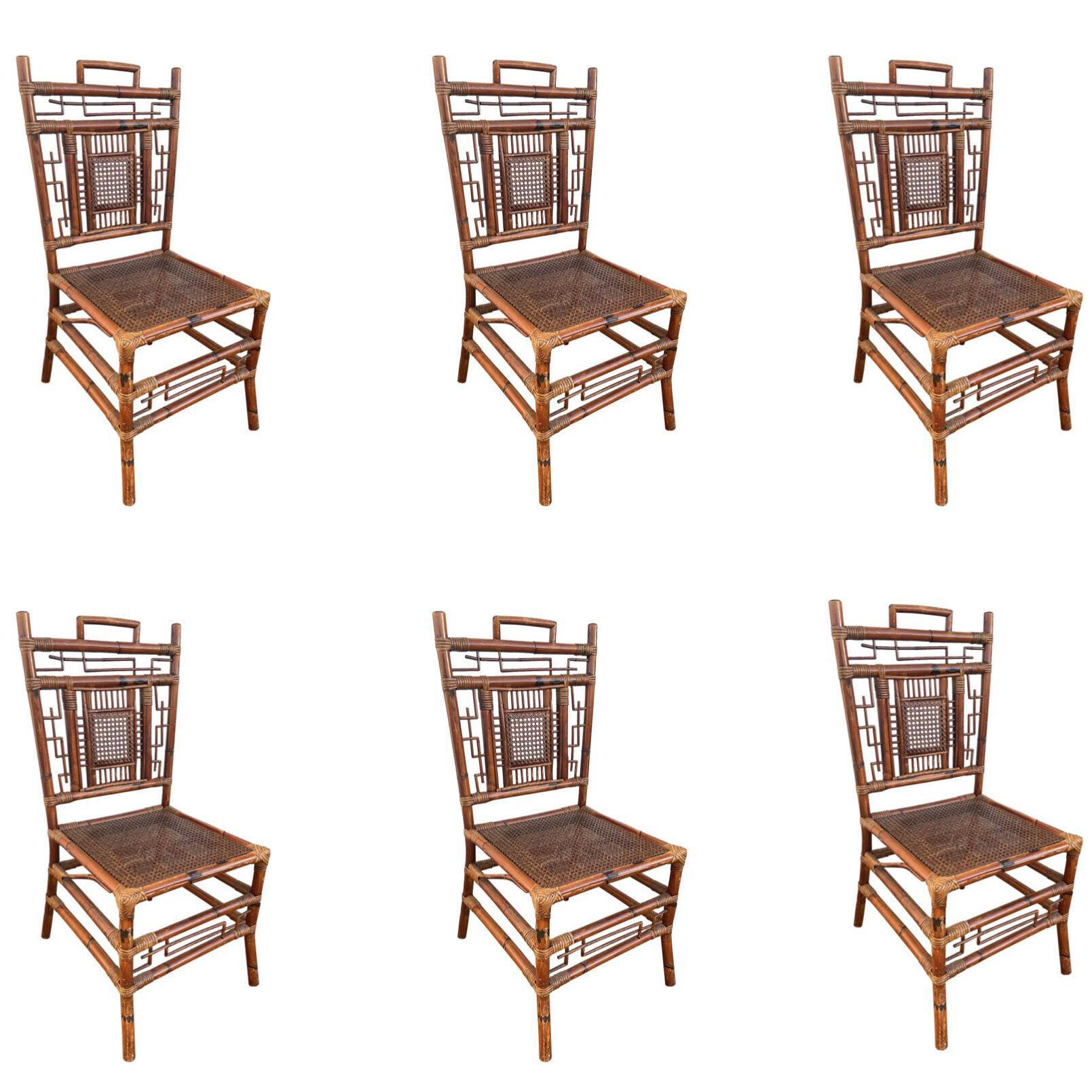A set of six 1920s Chinoiserie French bamboo dining chairs