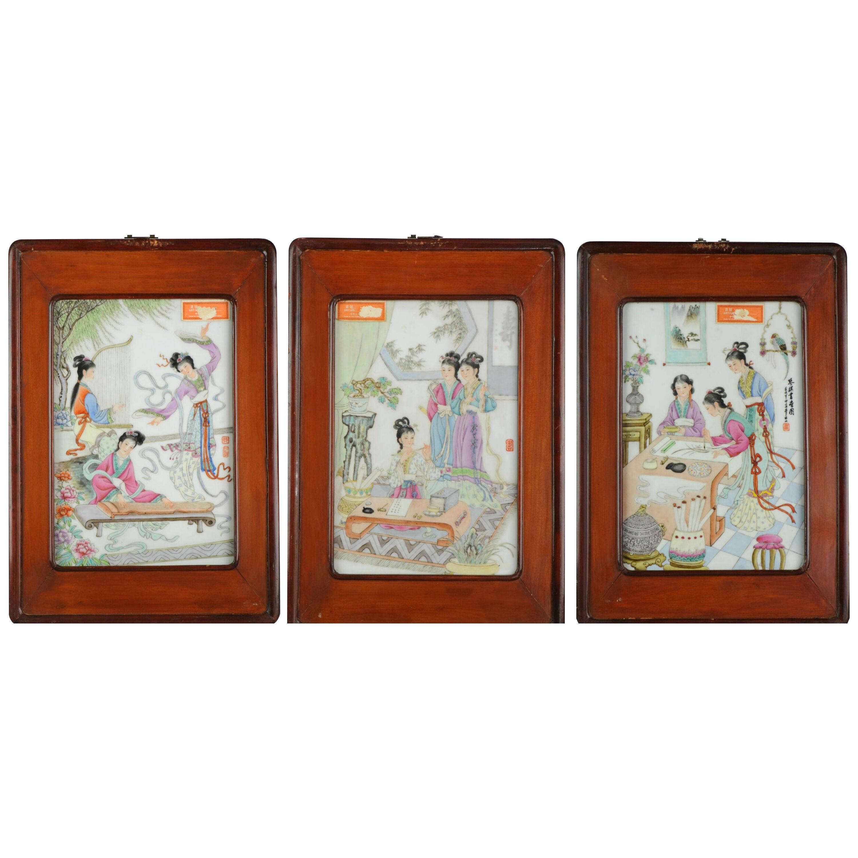 Set of 3 Chinese PRoC Ladies Leisure Porcelain plaques 1970's or 1980's