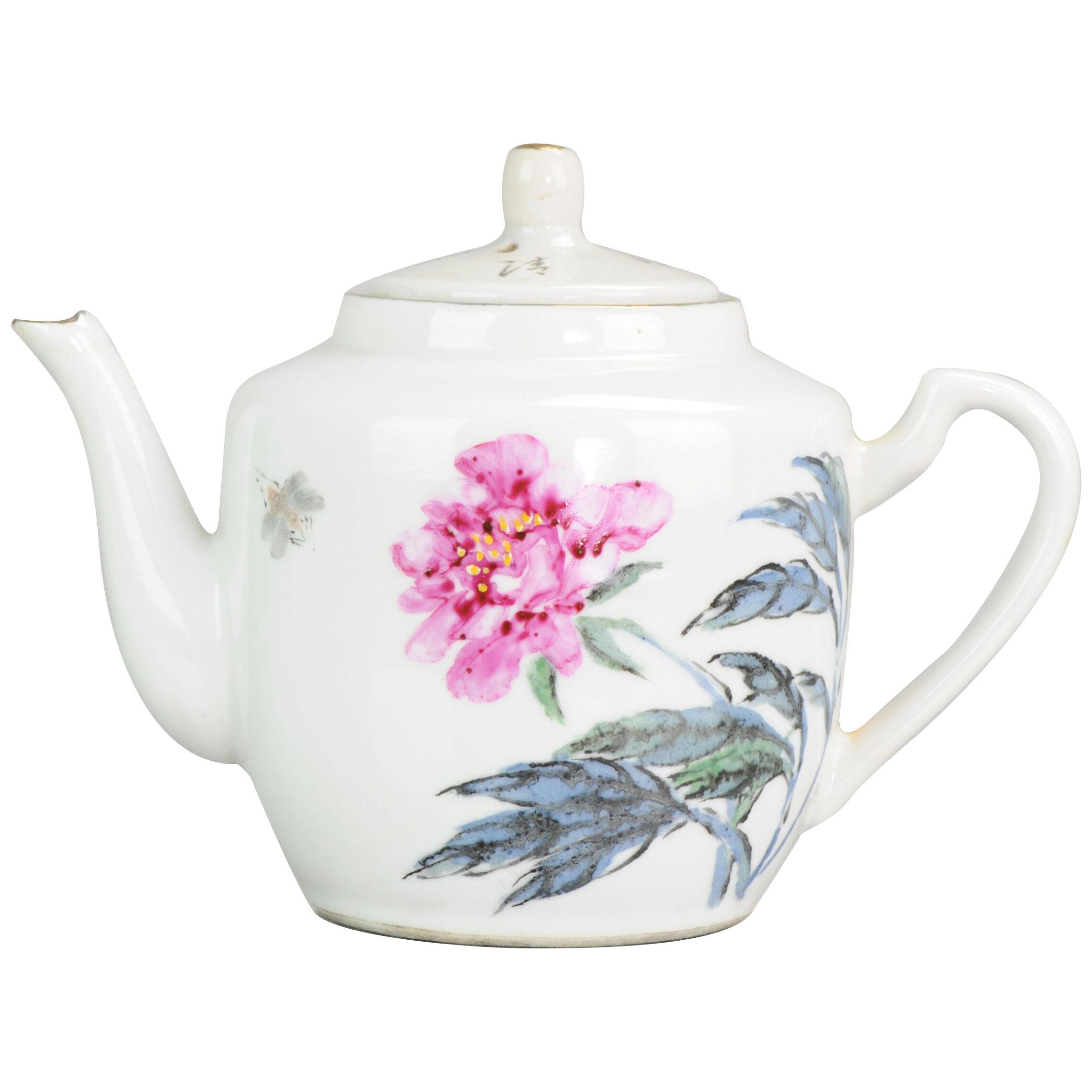 Porcelain Art! Proc 1980/1990 Fencai Teapot With Flowers and Poem