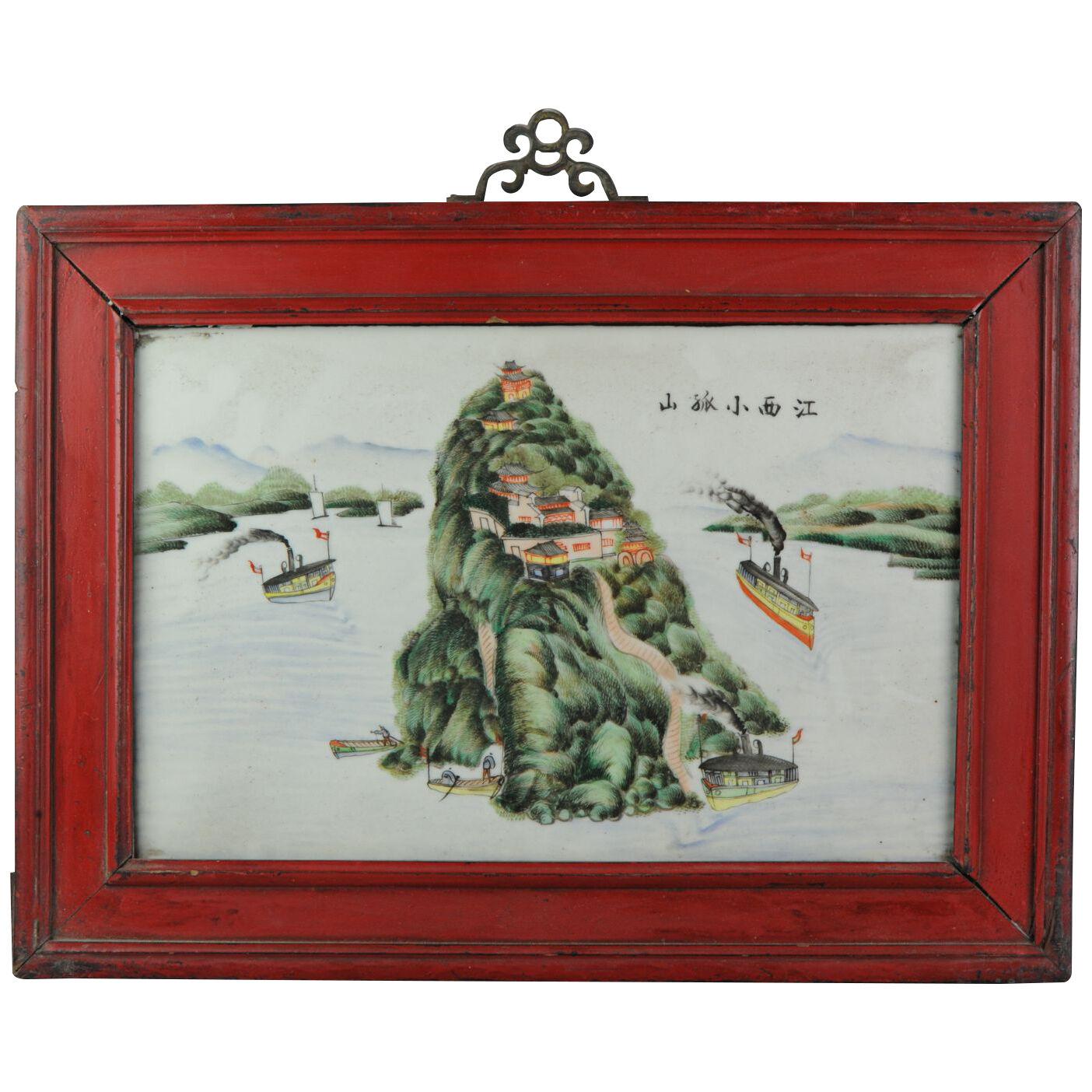 Chinese Porcelain Plaque Painting Jingdezhen City Jiangxi Ca 1960 Famille Verte