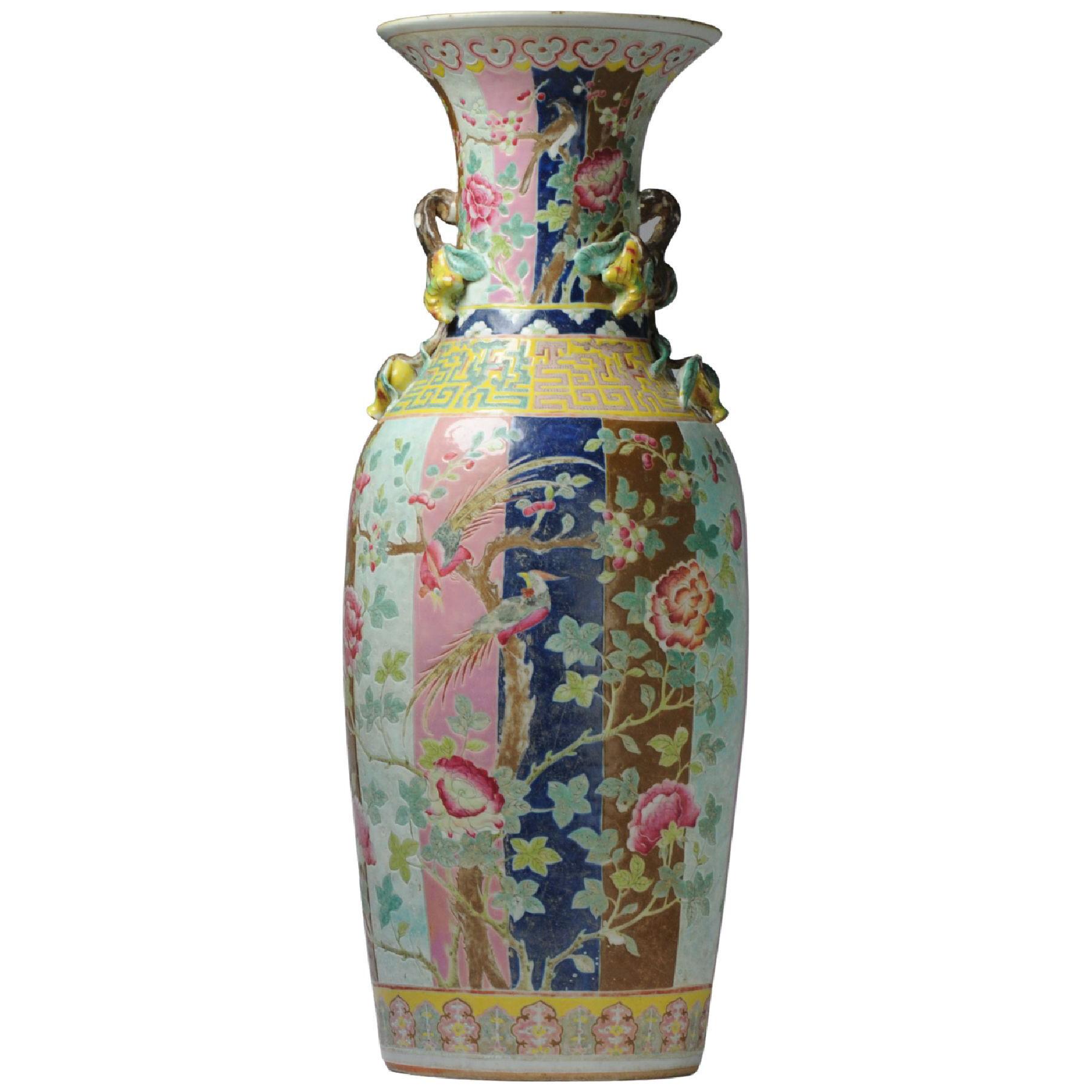 Large 61cm Antique Vase Chinese Porcelain Qing period Polychrome Southeast Asia