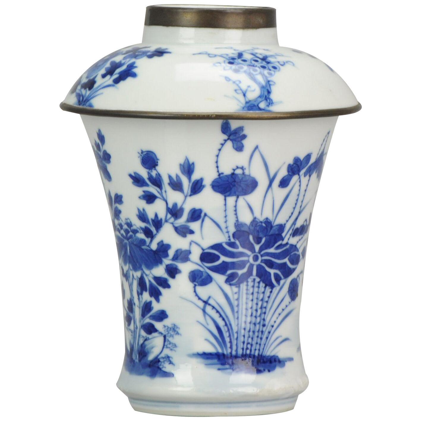 Antique Chinese Porcelain 19th century Bleu de Hue Lidded Jars Vietnamese market